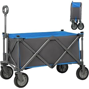 PORTAL Collapsible Folding Utility Beach Wagon Carts Heavy Duty with All Terrain Wheels for Outdoor, Camping, Garden, Shopping, Groceries, Foldable, Large Capacity, Portable, Black