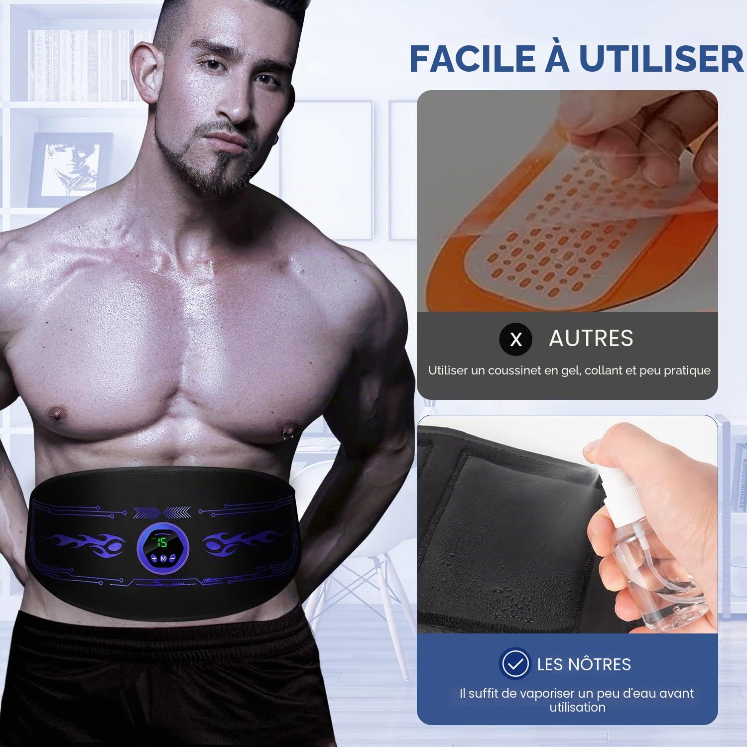 EMS Appareil de musculation électrique pour abdominaux EMS Appareil de musculation abdominaux EMS Traduction abdominale - Non interchangeable - 6 modes d'entraînement stimulateur musculaire pour hommes et femmes - Appareil d'entraînement pour la maison
