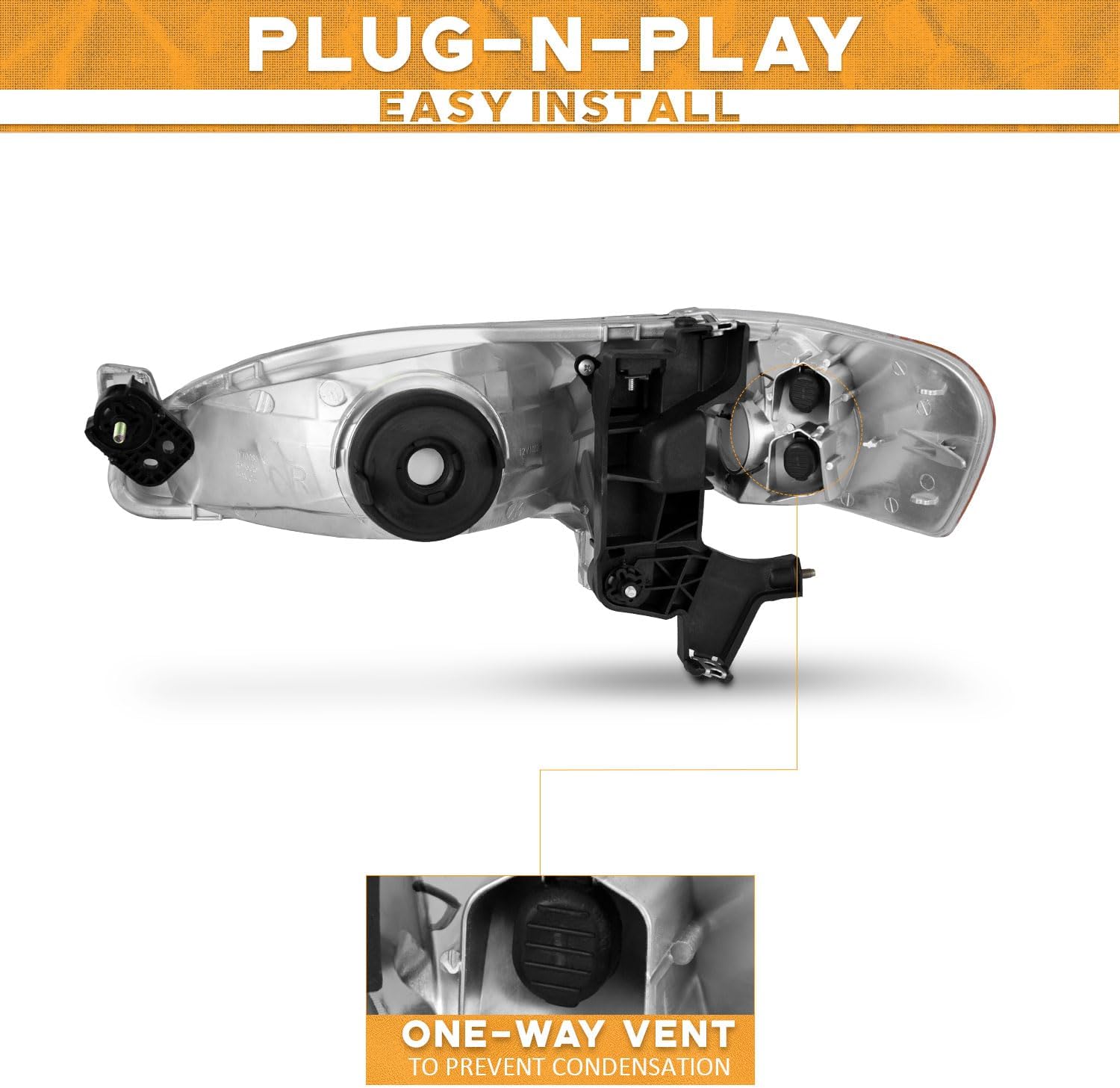 WEELMOTO Headlights Assembly Compatible with 1998 1999 2000 Corolla Headlamp Replacement Chrome Housing Amber Reflector Driver & Passenger Side