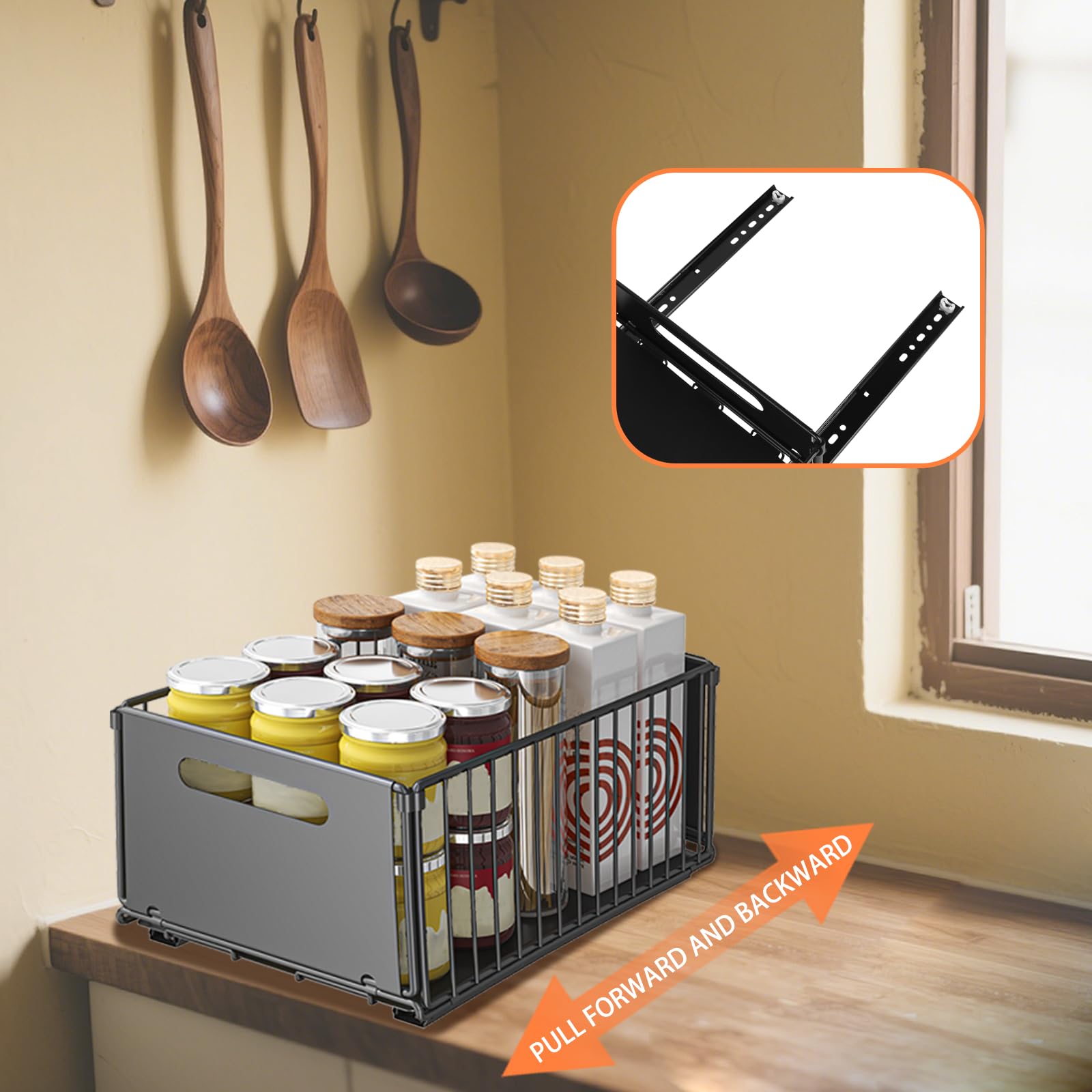 Adjuble Under-Sink Sto Set - 2 mensole scorrevoli regolabili in altezza per cucina e bagno, salvaspazio, nero, 38 x 25 x 19 cm, massimizza l'efficienza Sto