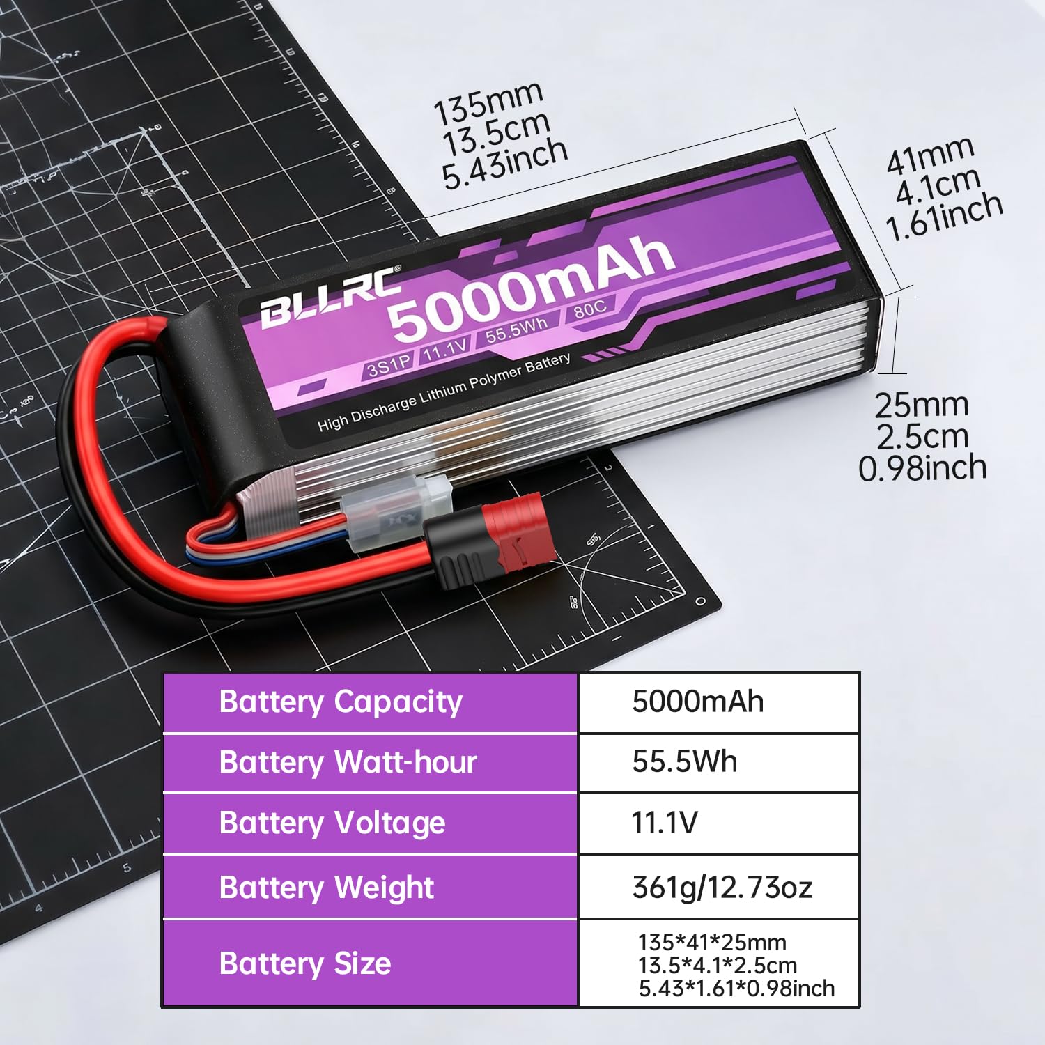 1PCS 11.1V 5000mah 3S 80C Lipo batería con Conector T para Coches RC, vehículos Todoterreno, cuatrocópteros y Drones