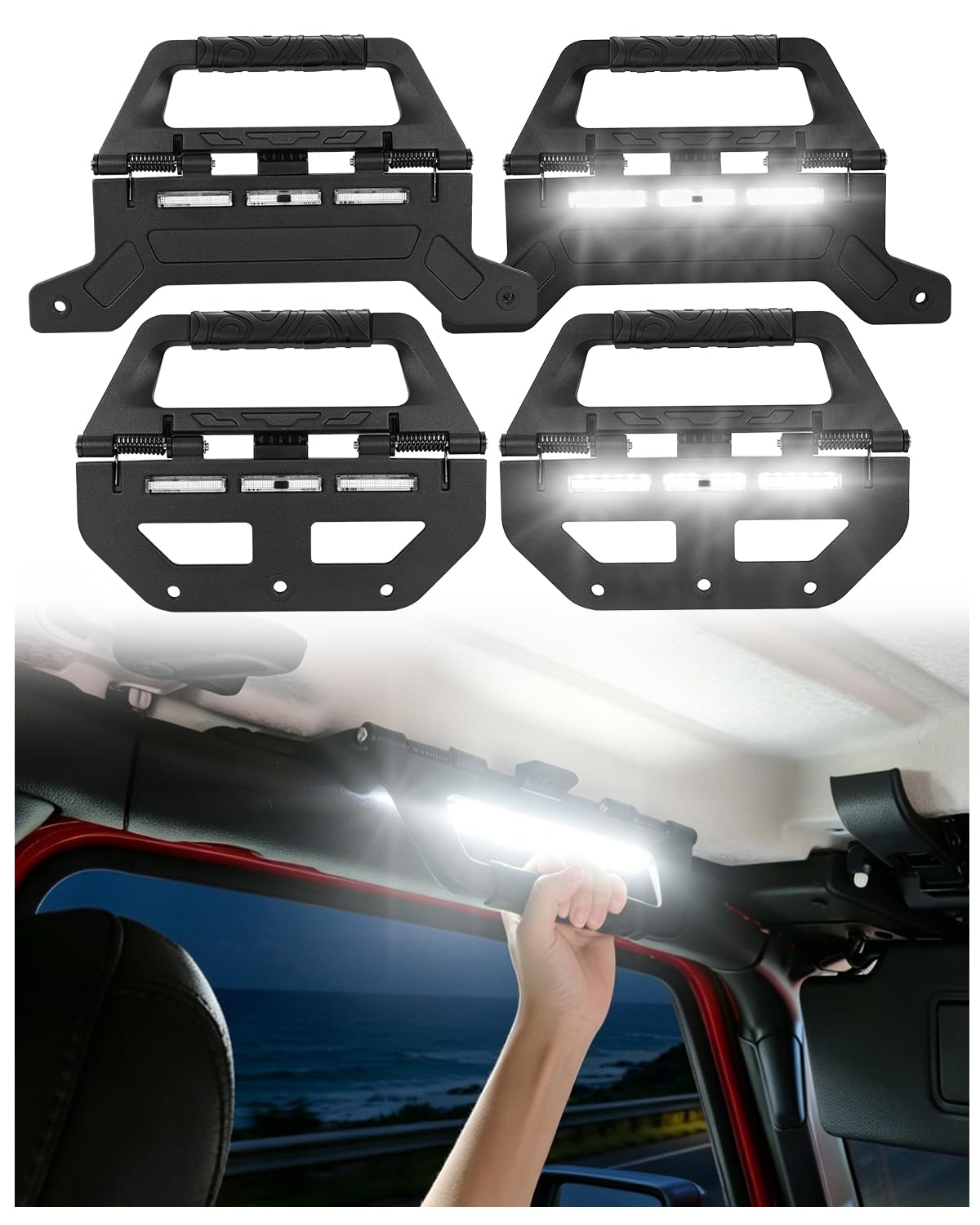 Poignées d'appui LED Jeep Wrangler JL 4 portes accessoires aluminium 2018-2026