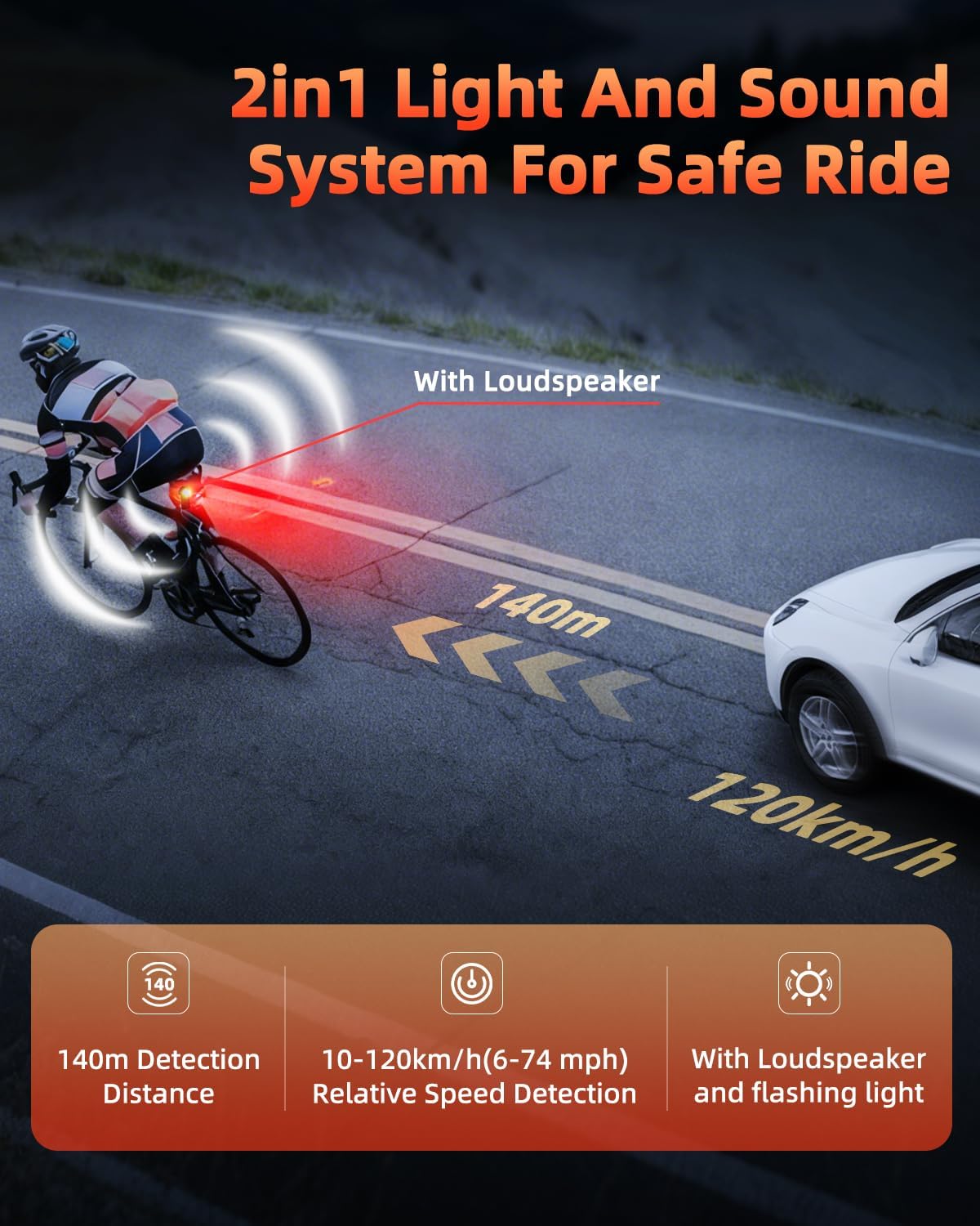 WSDCAM Smart Bike Tail Light Alarm Bike Brake Light Auto ON/Off Anti Theft Bike Alarm with Remote Waterproof Bicycle Alarm Rear Bike Light Bicycle Tail Light LED Rechargeable