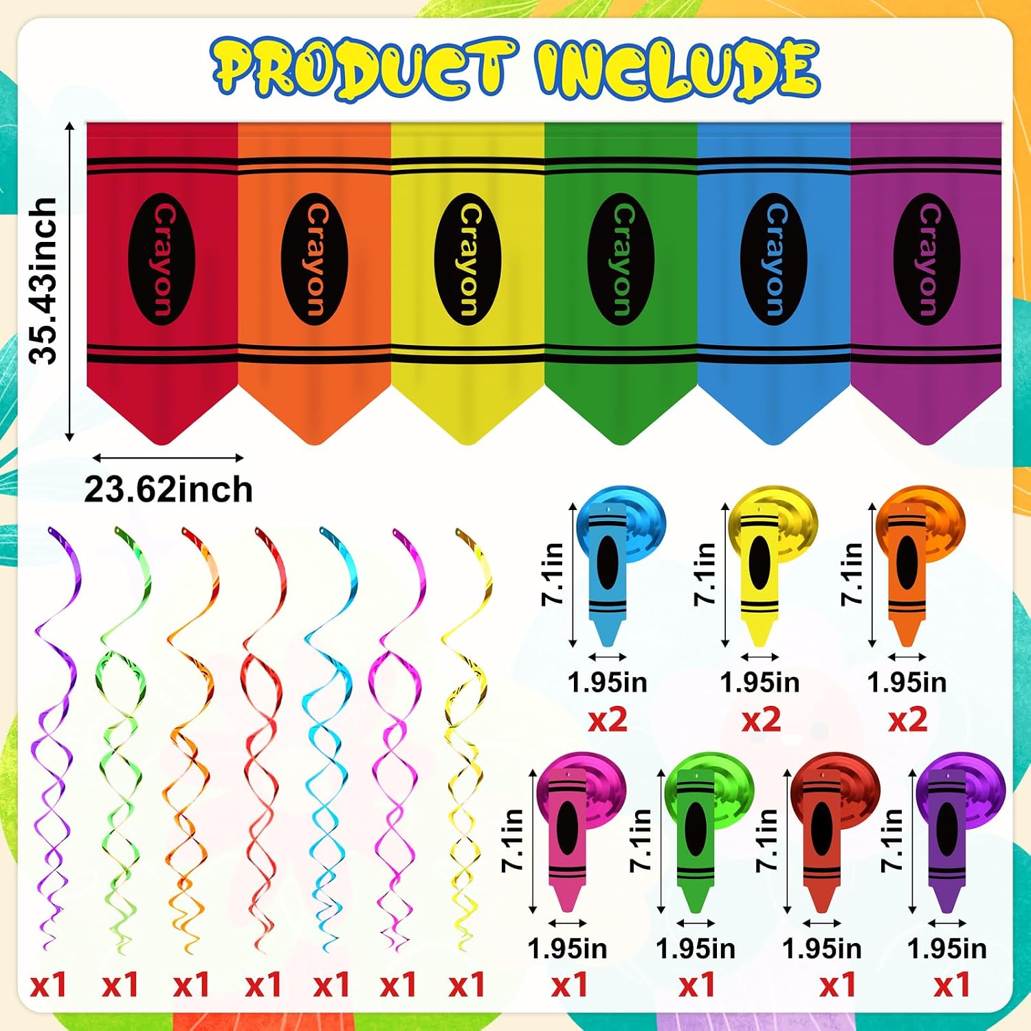 23Pcs Rainbow Crayon-Shaped Curtains Classroom Decor with Colorful Hanging Swirls Back to School Decorations for Teacher Appreciation Week First Day of School Bedroom Window Cover Room