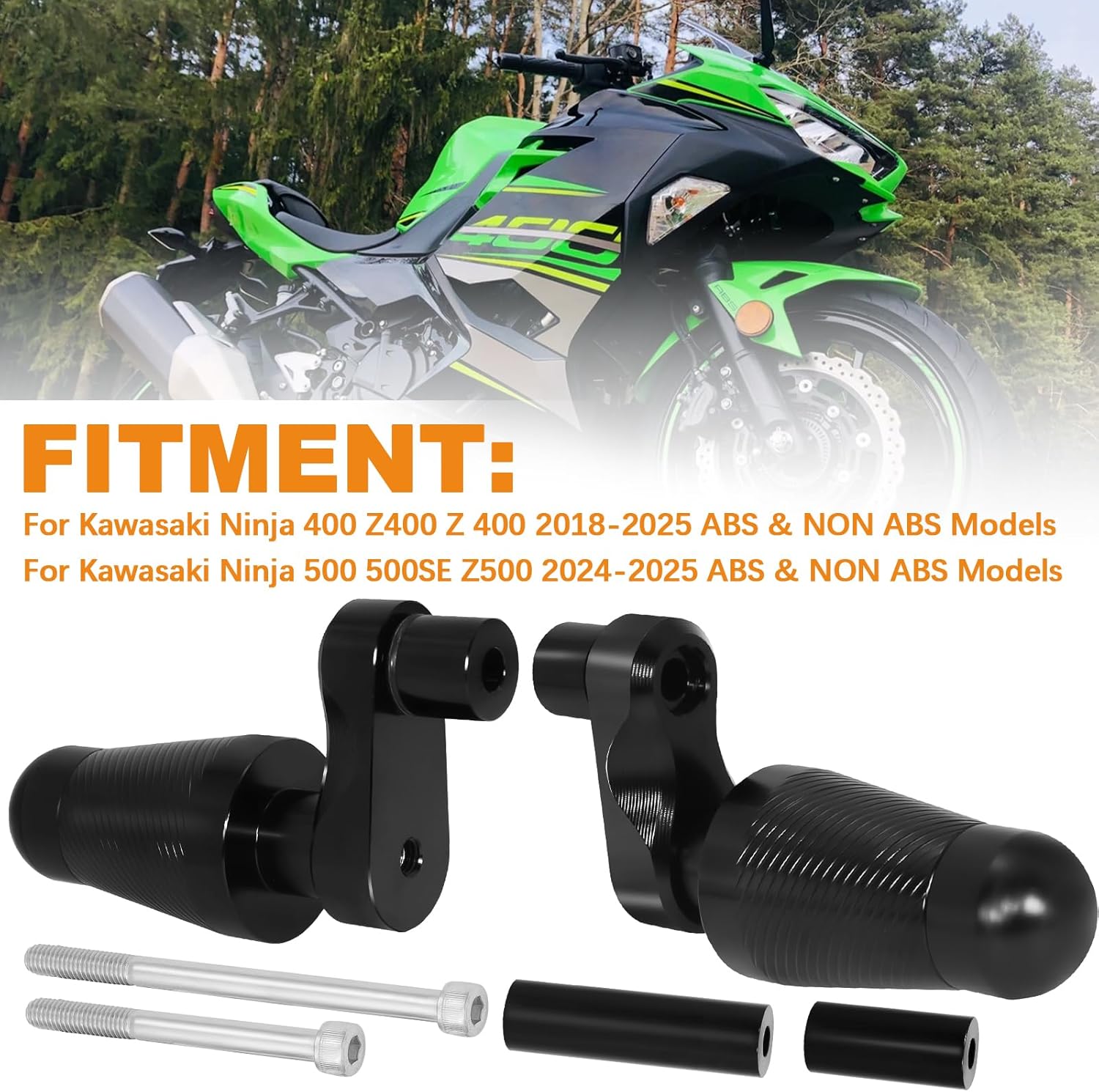 Frame Sliders Engine Guard Fairing Falling Protection for Kawasaki Ninja 400 Z400 Z 400 2018-2025 & Ninja 500 500SE Z500 2024-2025 ABS & Non ABS Models, Black