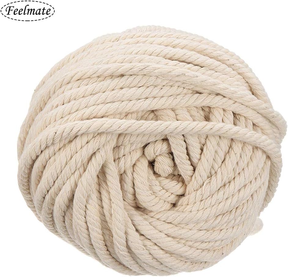 Feelmate Macrame Cord, 1mm 656 Feet Cotton Macrame Rope for Plant Hangers Wall Hangings DIY Crafts (6MM), Natural - Image 3
