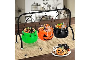 Witches Cauldron Serving Bowls on Rack - Perfect for Halloween Parties