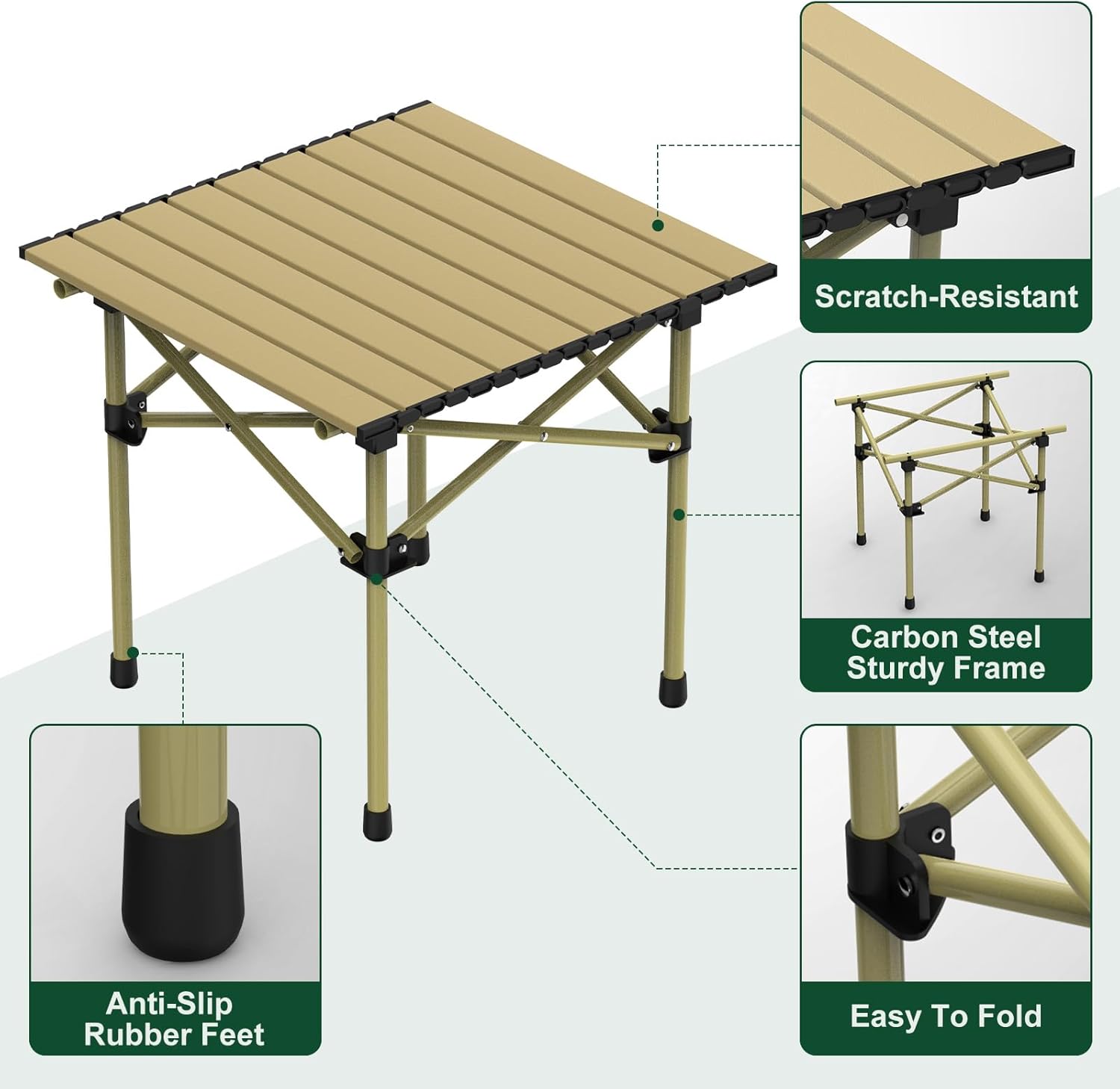 TeqHome Portable Camping Table, Camping Table Foldable with Carrying Bag, Ultralight Carbon Steel Beach Table Indoor Outdoor for Camping Picnic BBQ Beach Party Patio Fishing Carbon Steel