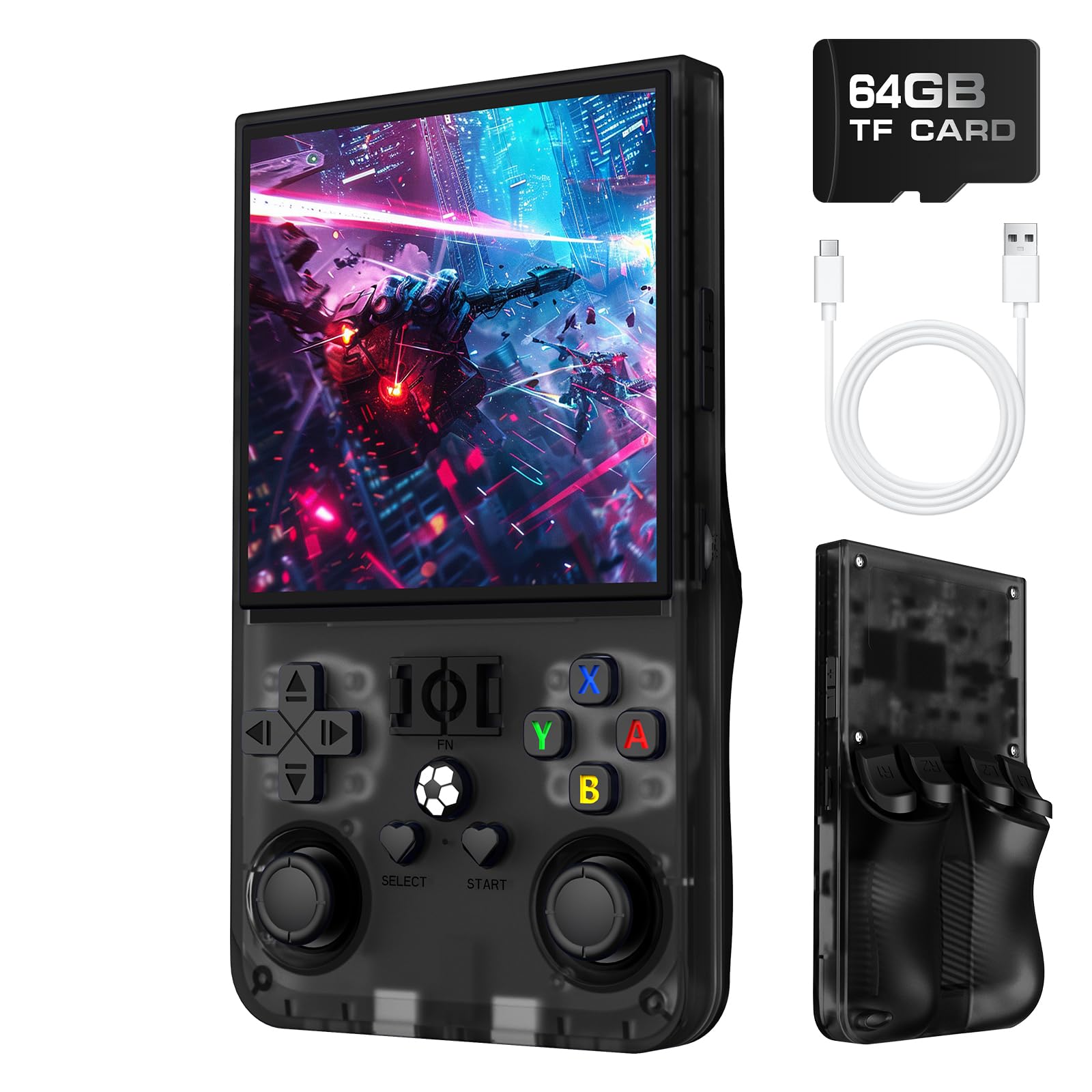 RZ34 Retro Handheld Game Console, 4.0 Inch 720x720 IPS Screen, Portable Handheld Linux System, 4000mAh Battery-Charcoal Black