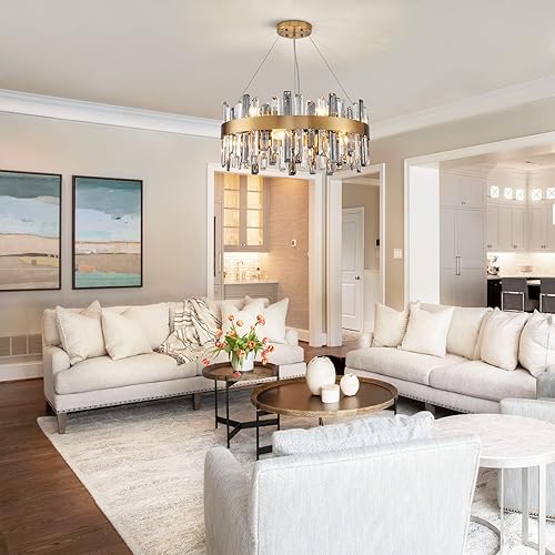 Miniatura 7 de Siljoy Candelabros modernos de cristal, 12 luces de latón dorado con forma de gota de lluvia, lámpara colgante ajustable para comedor, sala de