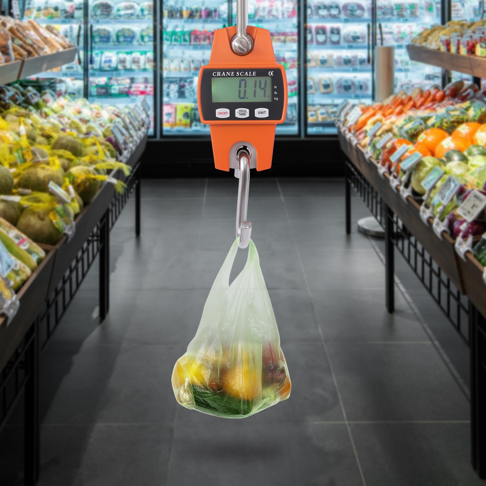 Báscula de grúa 0,15 hasta 400 kg, digital, báscula colgante lbs/kg/N, 0,05 kg, precisión salvaje, báscula industrial, pantalla LCD, báscula colgante, mini báscula portátil con cinta métrica integrada