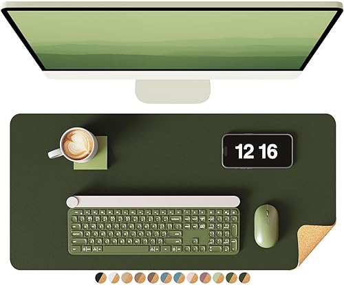 Miniatura 45 de YSAGi - Almohadilla de escritorio de doble cara, de cuero, protector de almohadilla de corcho ecológico, grande, impermeable, para oficina/hogar