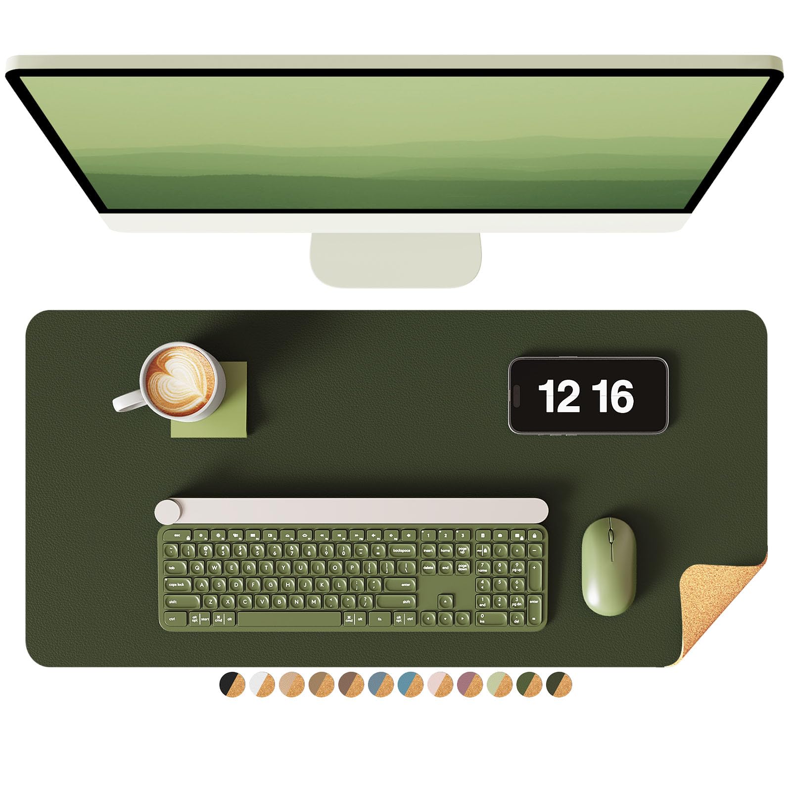 YSAGi Double-Sided Desk Pad, 23.6"x13.7" Leather Desk Mat, Eco Cork Desk Pad Protector, Large Mouse Pad for Desk, Waterproof Desk Blotter Pad, Desk