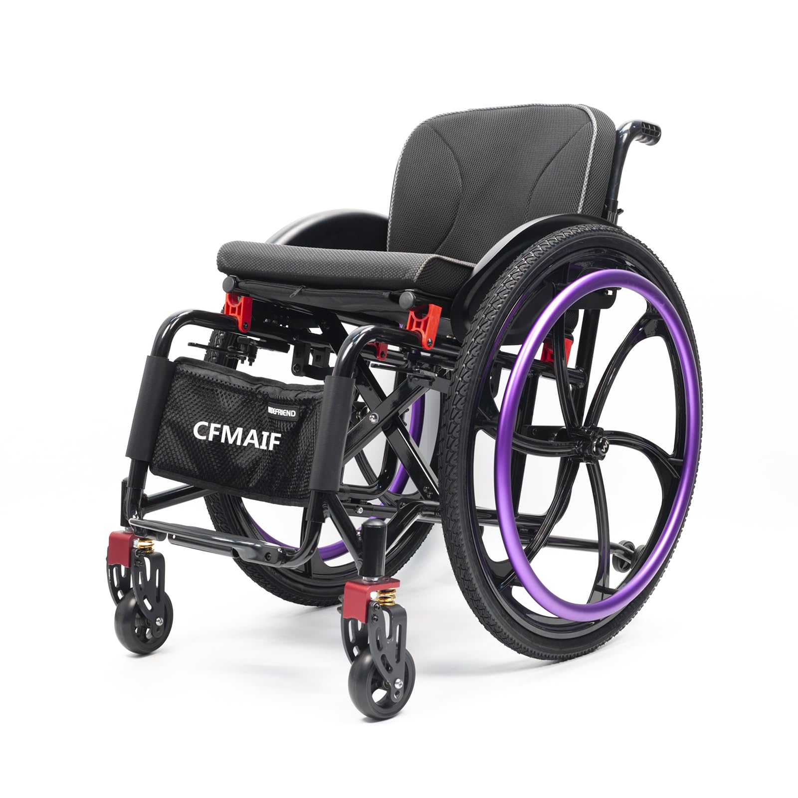 Silla de Ruedas Deportiva, Manual, Plegable, Transporte, Silla de Ruedas de Aluminio Ultraligera, Frenos manuales, Antivuelco(42cm/16.5 Seat,Purple)