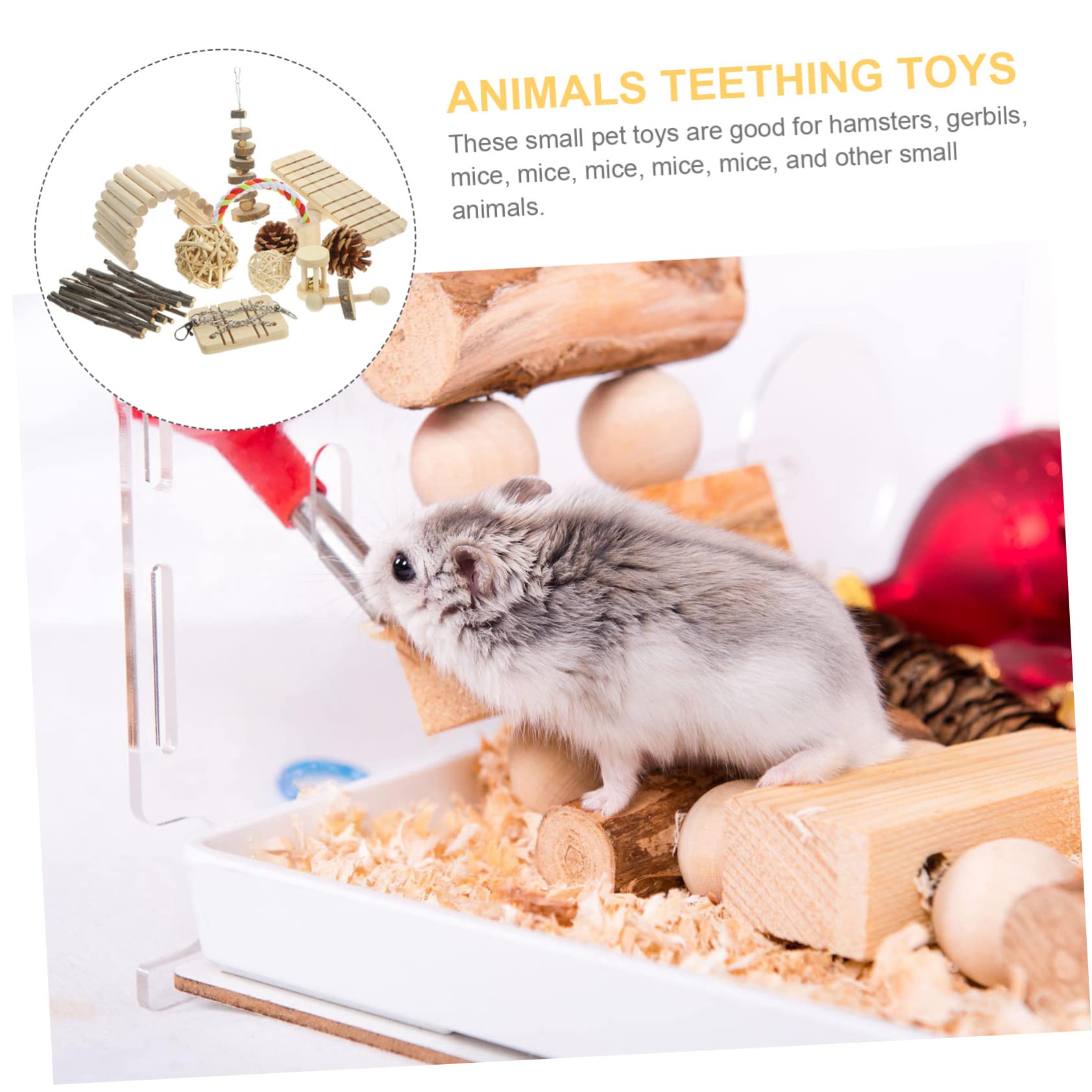 INOOMP Kauspielzeug aus Holz für Hamster Meerschweinchen und Kaninchen Beißring als Futterspielzeug für Kleine Haustiere