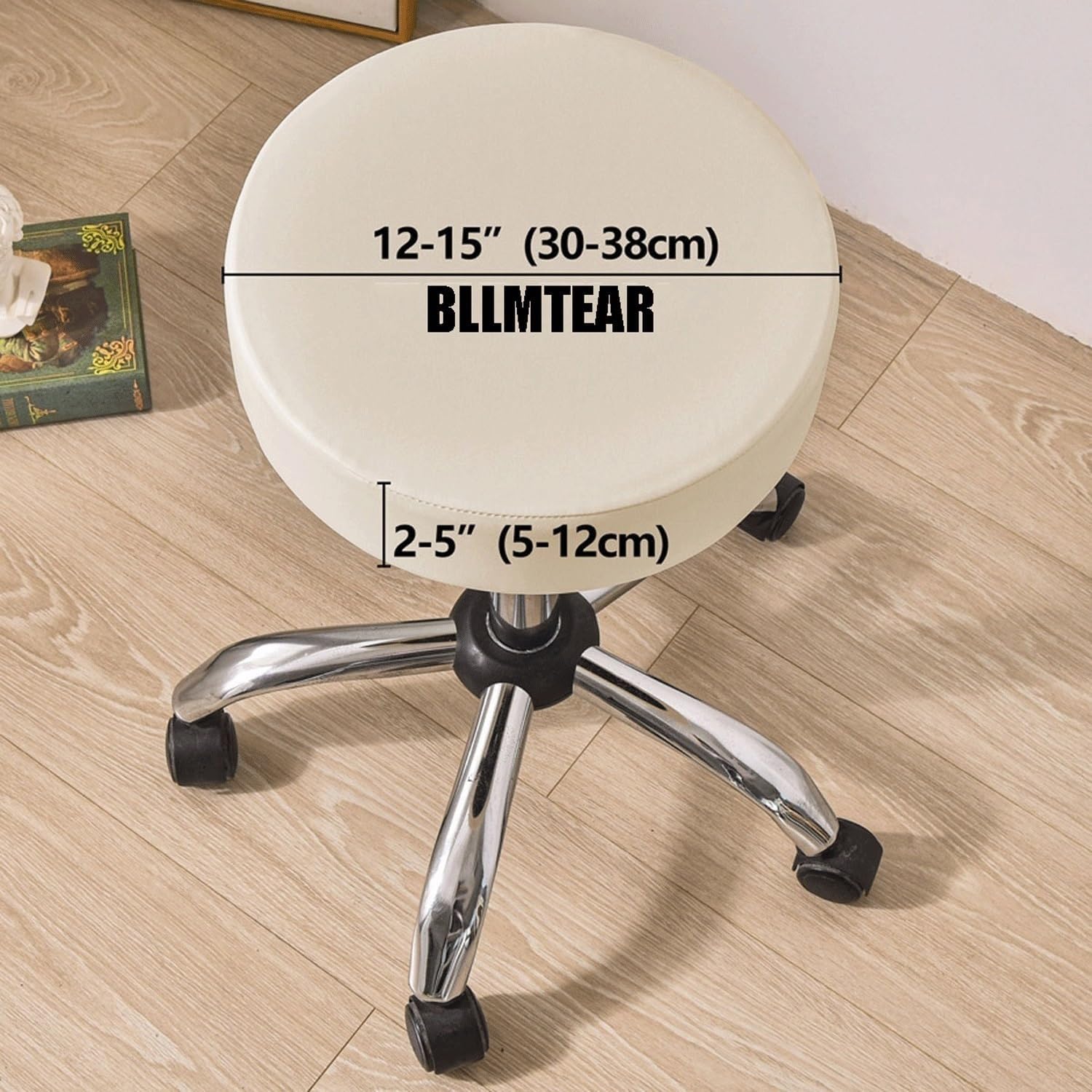 Bar Stool Cover Waterproof Round Seat Cushion Cover Stretch Barstool Slipcovers Set of 1/2/4/ 6 PU Leather Bar Chair Covers with Non Slip Bottom for Bar, Kitchen, Dining Room(3,6PCS_12-15INCH)