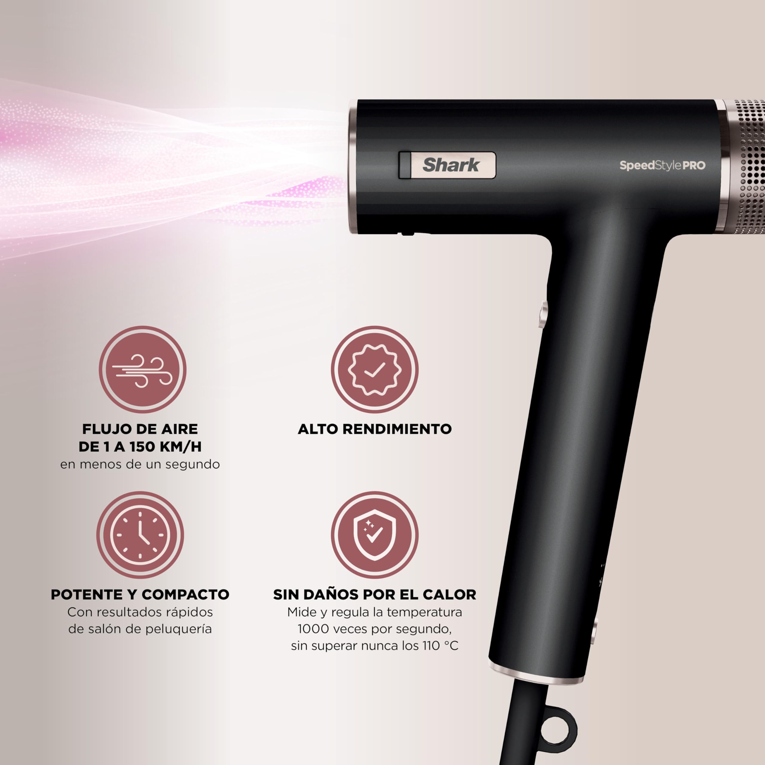 Shark SpeedStyle Sistema secador de cabello de alta velocidad, compacto y potente, modo protección del cuero cabelludo, para todo tipo de cabello, varios accesorios de peinado