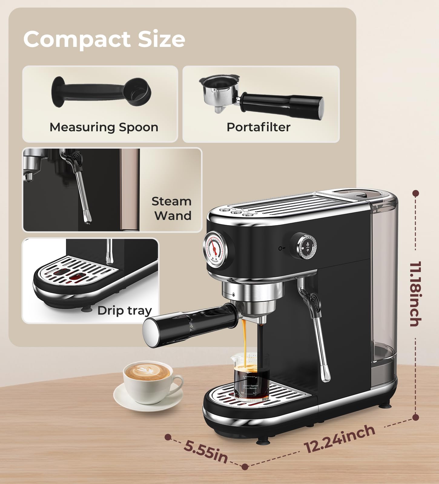 atatix 20 Bar Espresso Machine with Milk Frother, Compact Espresso Maker view 9