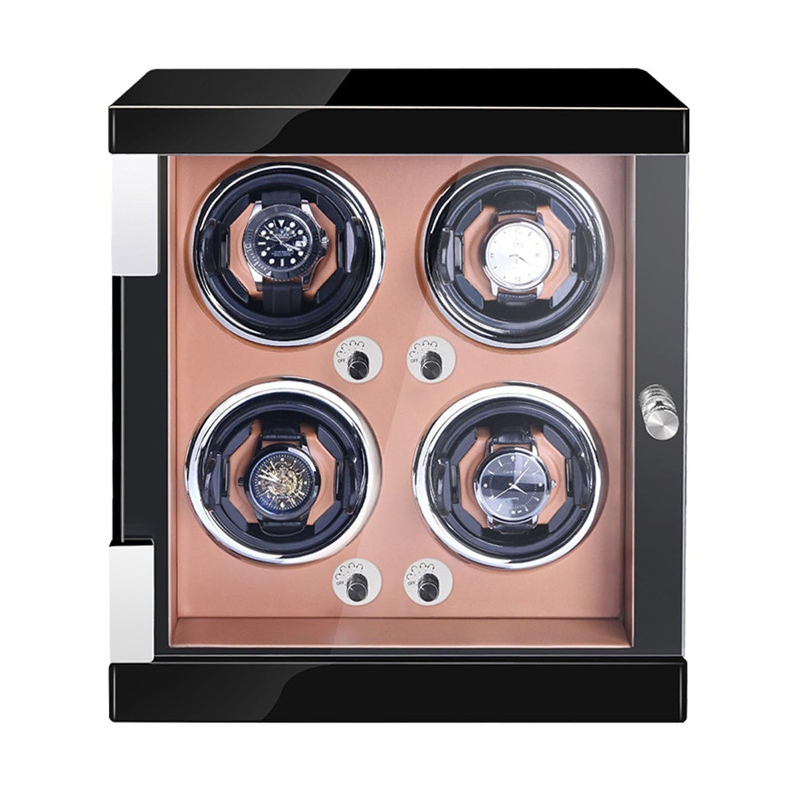 Caricatore per 4 Orologi Scatola Rotante per Orologi con luci LED Silenzioso Motore Giapponese Mabuchi Cuscini per Orologi Regolabili Adatti a Orologi da Donna e da Uomo,，Brown Pu-4+0