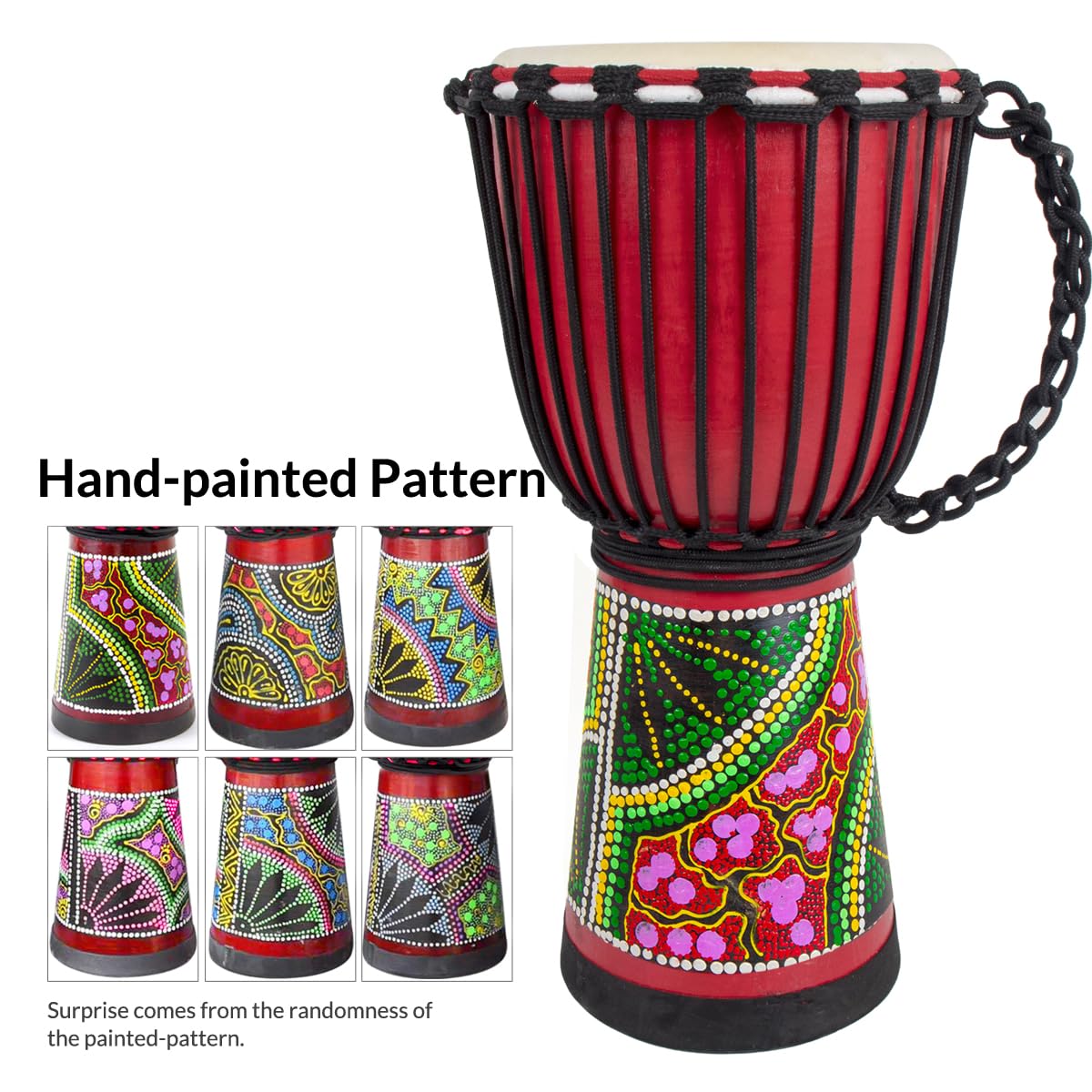 Djembes Drum AKLOT Afrikanische Trommel, handbemalt, 24,1 x 50,8 cm, Mahagoni-Ziegenleder, Schlagzeugfell für Erwachsene, Anfänger, Anfänger