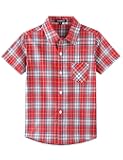 Boys Plaid Short Sleeve Shirt Casual Button Down Checked with Chest Pocket (5-14 Years)