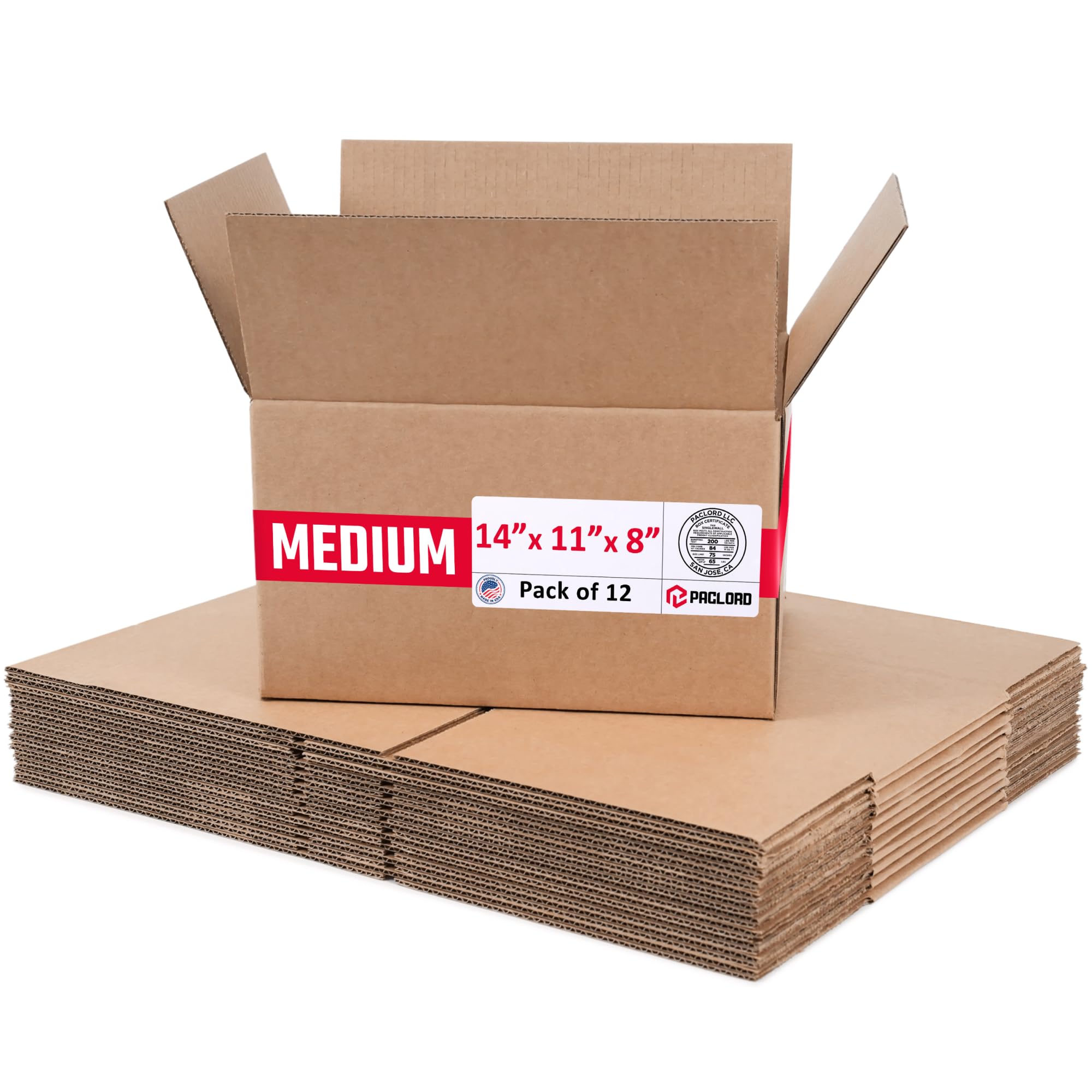 Medium Cardboard Boxes 14"L x 11"W x 8"H (Pack of 12) - USA-Made Packing Boxes for Moving, Shipping, or Storage - USPS, UPS, FedEx Approved - Professional Packing Supplies for Moving | USA-Made Packing Boxes for Moving, Shipping, or Storage - USPS, UPS, FedEx Approved - Professional Packing Supplies