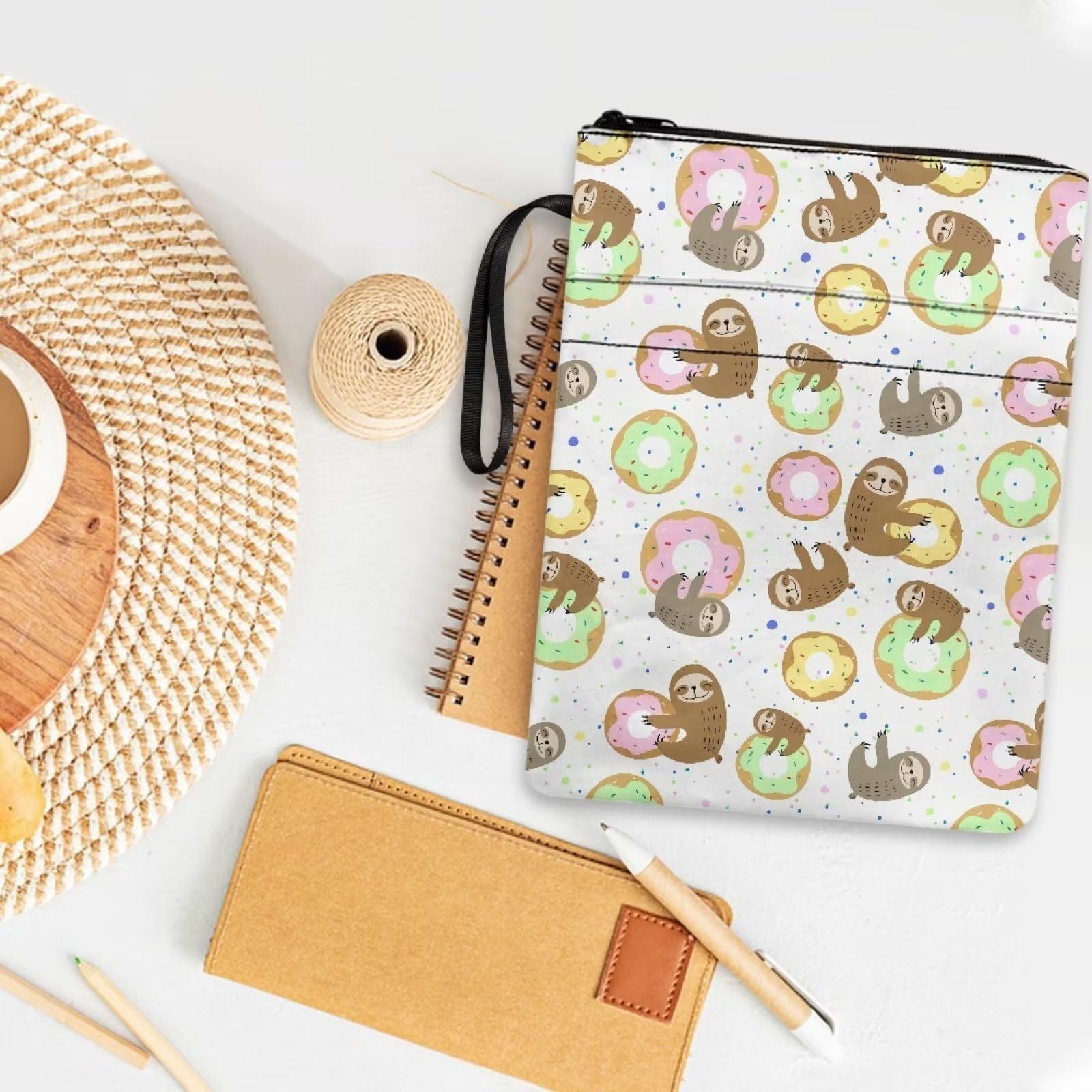 ZIATUBLES Sloth Donut Print Book Sleeve with Zipper Book Protector Pouch Sleeve Washable Book Covers for Book Lovers Paperbacks Hardcover Notebook Bible Journal Textbooks - Image 3