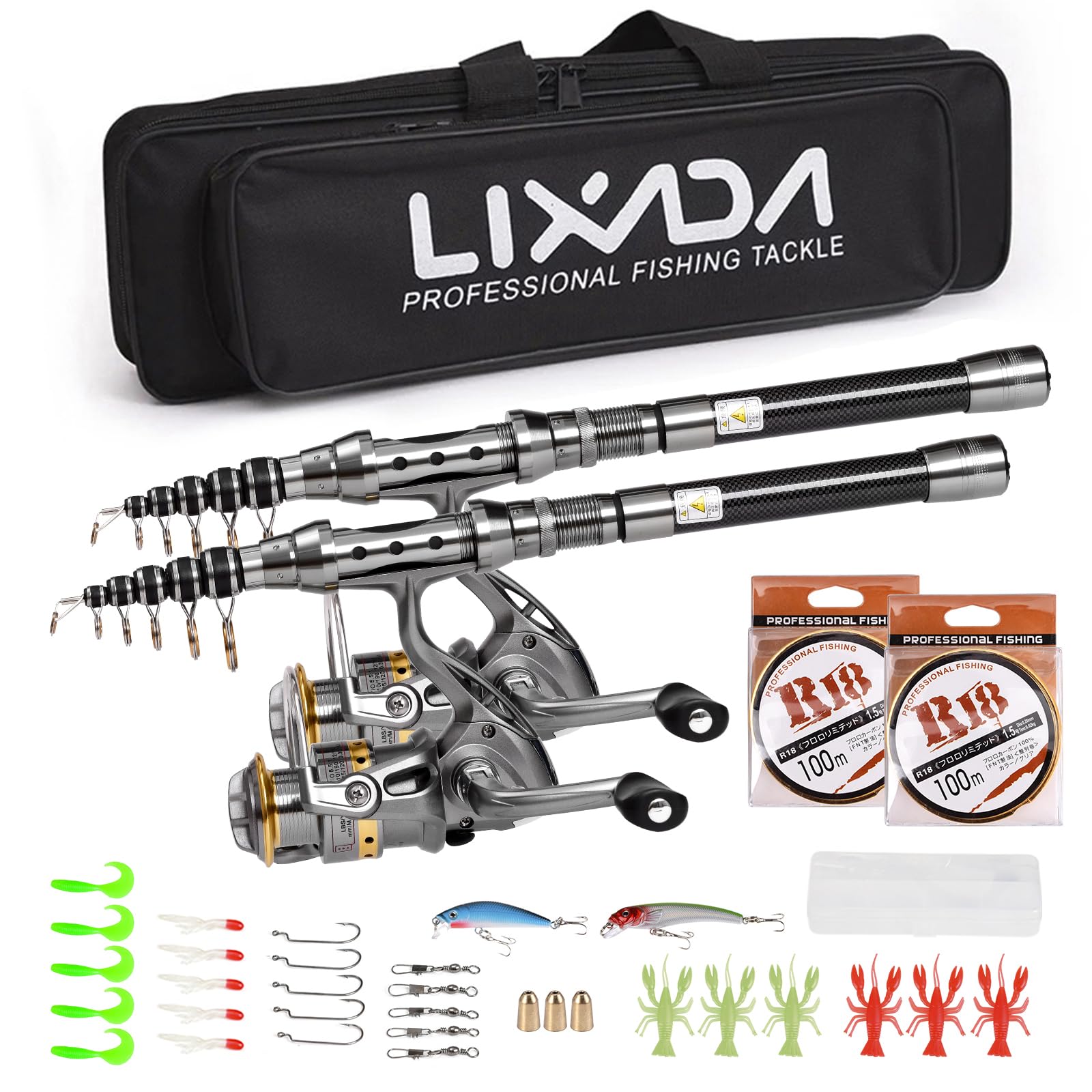 Lixada kids fishing rod and roll Combo Full Kit 1.5m telescopic fishing rod spincast reels set with hook lures barrel swivels storage bag