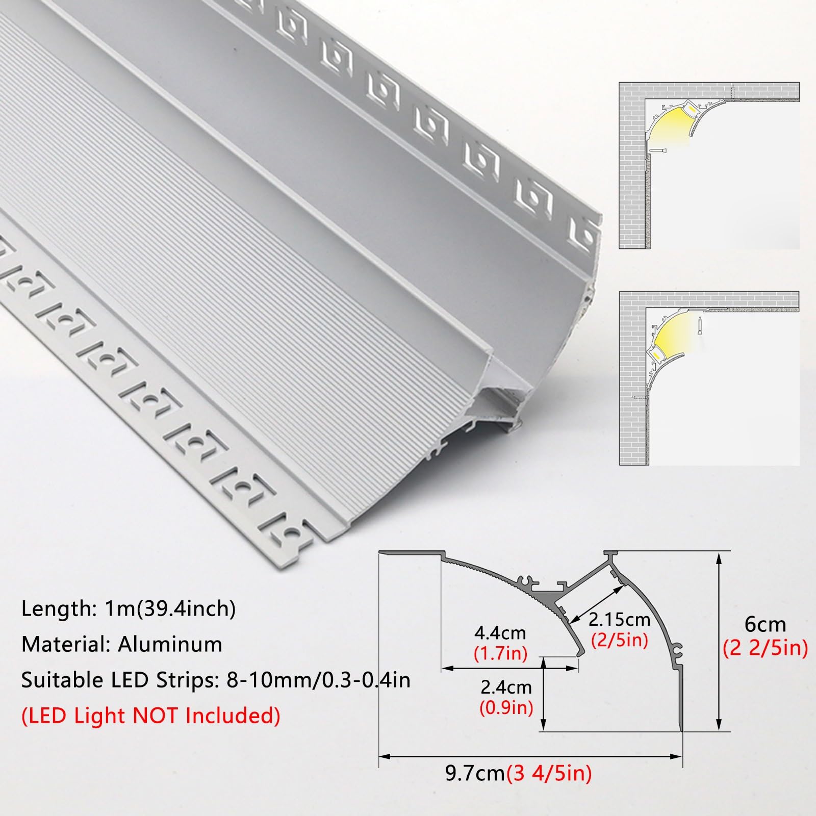 Listwy sufitowe, listwy do ramek gipsowych, profil kanałowy LED do taśm LED 8 mm, biały aluminiowy profil wykończeniowy sufitu/ściany 11 metrów z łącznikiem