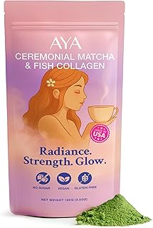 Aya Matcha Organic Ceremonial Grade Matcha Powder with Marine Collagen –...