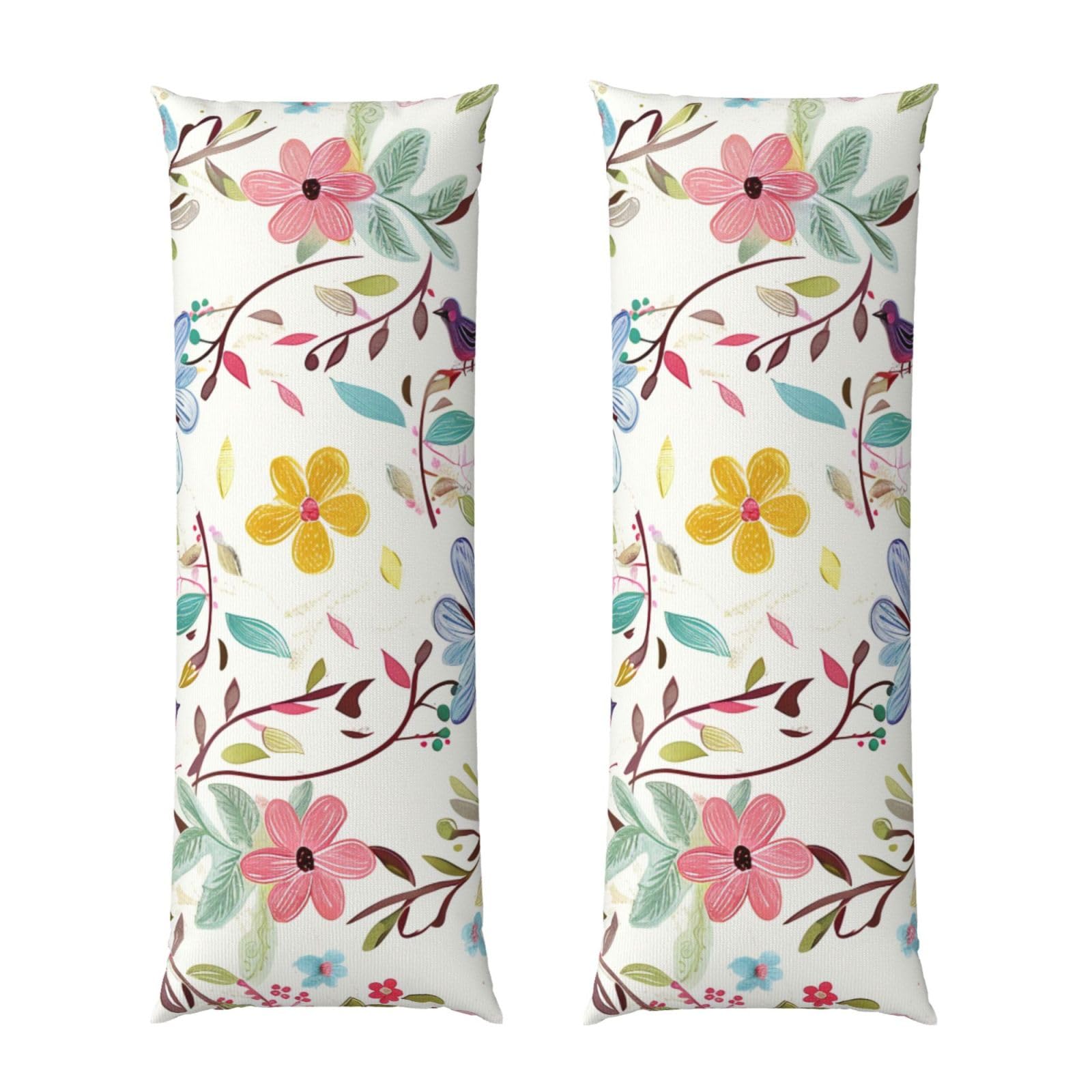 Body Pillow Cover 20x54 Inch, Romantic Fancy Floral Birds Butterfly Print Long Lumbar Pillow Case with Zipper Long Body Pillowcase Decorative for Bed Sofa Bedroom