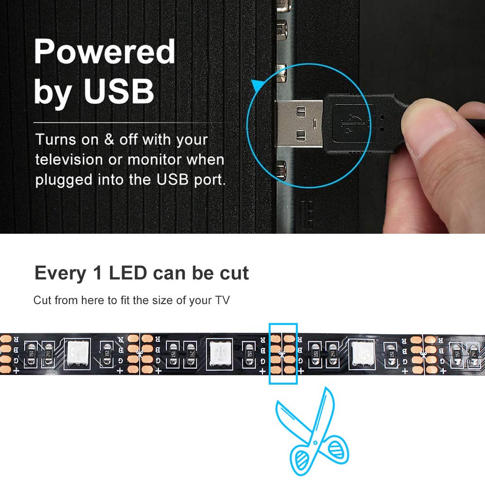 LightingWill Retroilluminazione TV LED, kit illuminazione polarizzazione USB 5V 3M con telecomando RF (16 colori e 4 modalità dinamiche) per HDTV, PC Monitor e Home Theater (TV-3M)