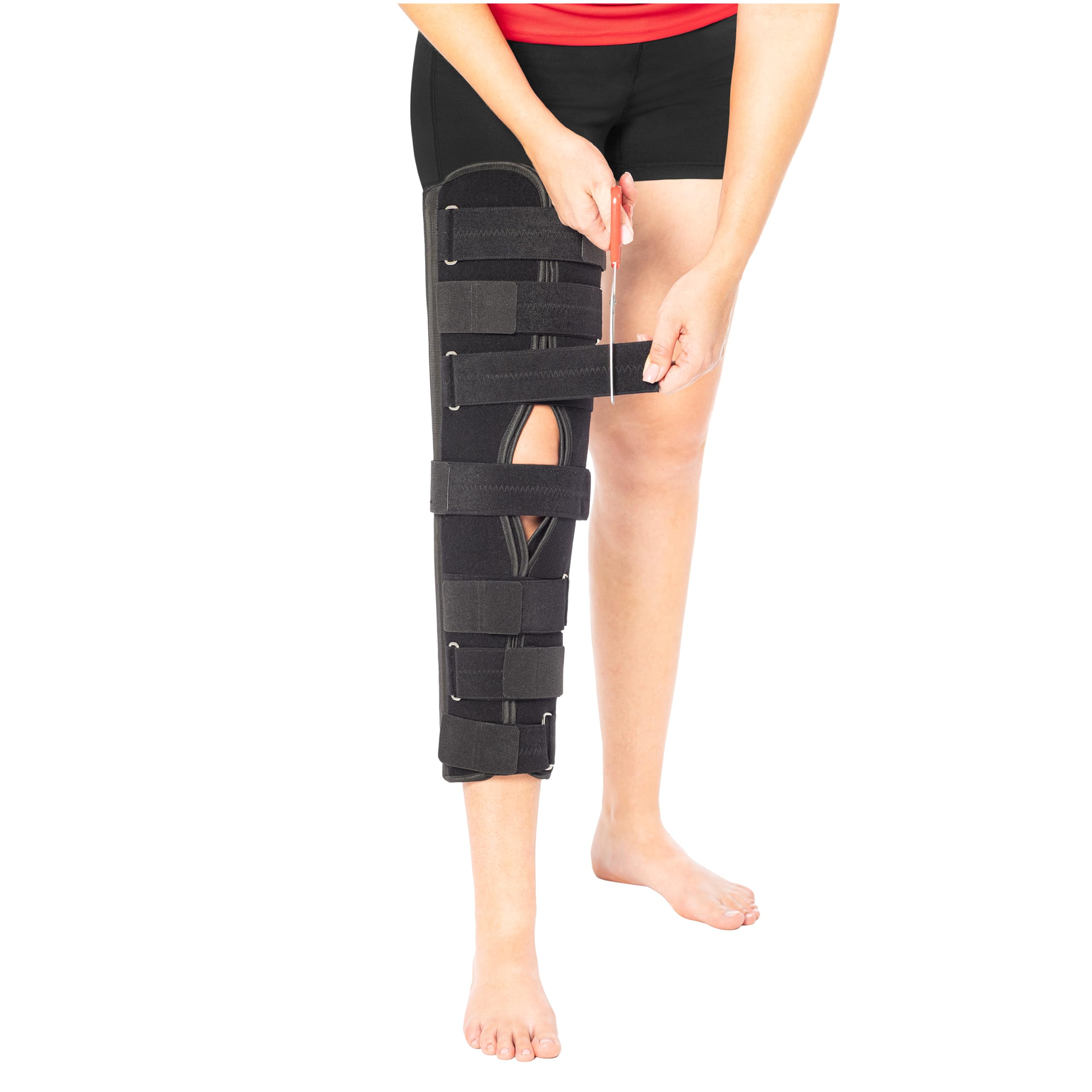 Knie Immobilisator & Knieschiene 60cm Beinschiene Knie zur Ruhigstellung (0 Grad) - Medizinprodukt aus der EU - 3-teilige Knieorthese mit 4 Schienen zur Stabilisierung nach OP oder Verletzung (S-M)