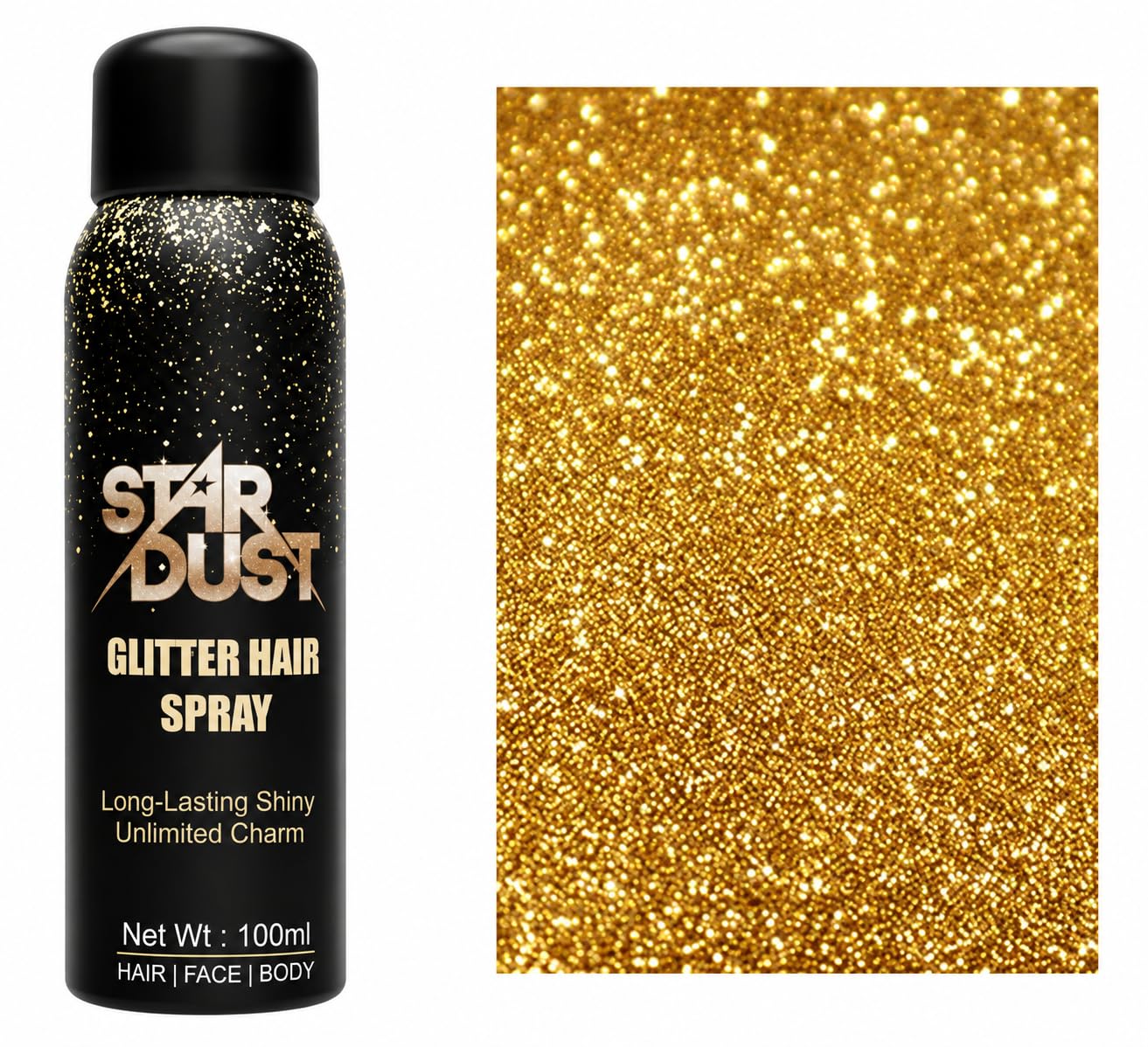gold sparkle hair spray | glitter shimmer hair styling spray for men & women | party wedding & celebration use