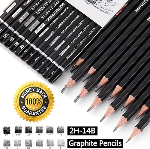 Miniatura 10 de PANDAFLY Drawing Sketching Pencil Set, 22 Piece Pro Art Pencil Kit - Graphite Pencils (12B-2H), Black and White Charcoal Pencils, Charcoal Sticks,