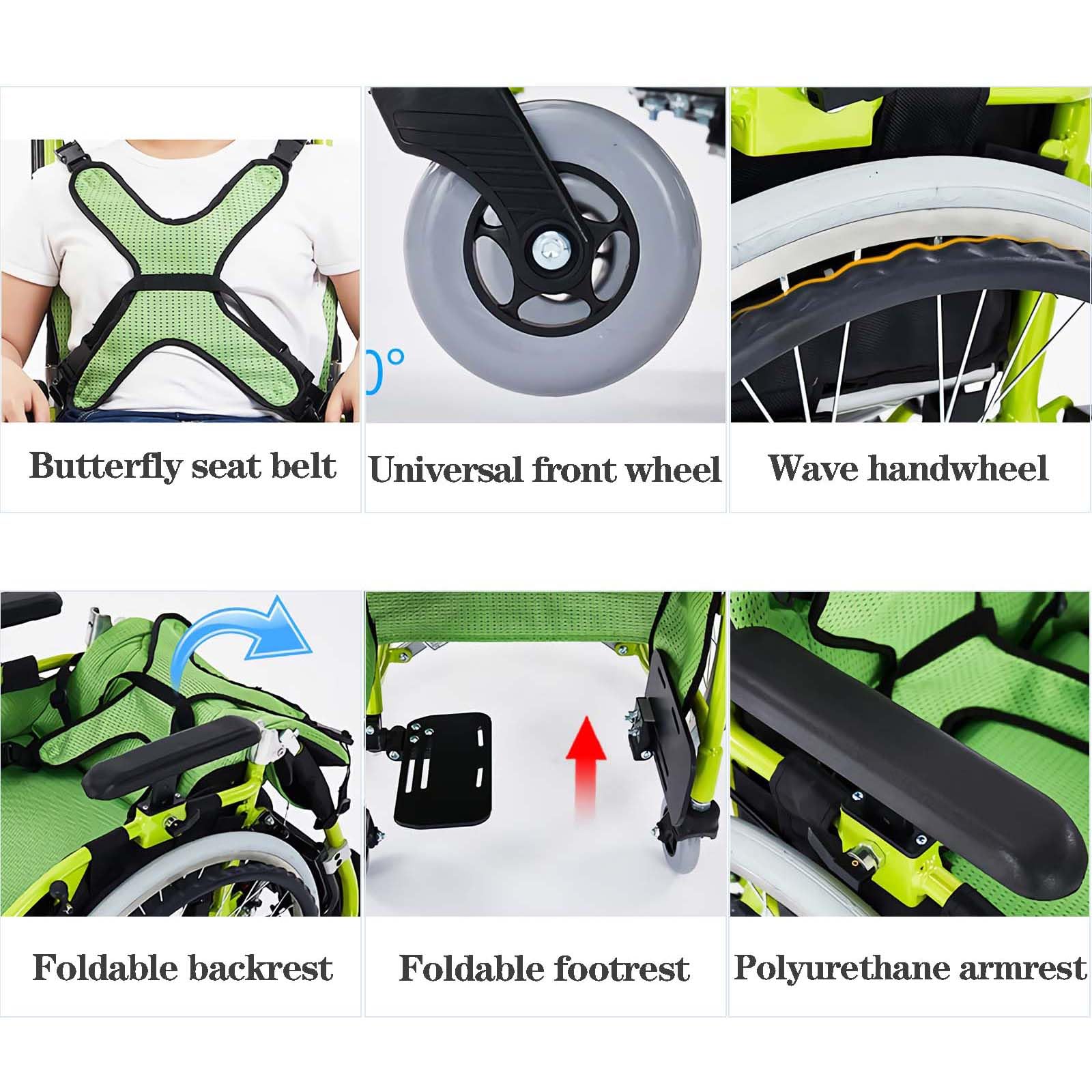 Silla de ruedas pediátrica ligera para niños con parálisis cerebral, silla de transporte plegable autopropulsada con capacidad de 220 libras