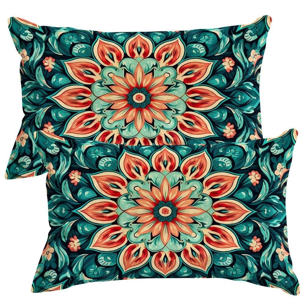 Set of 2 Velvet Cushion Covers 40x60 cm Boho Cushions Covers Decorative Throw Pillow Case Green Sofa Pillows 16x24 Inch Rectangle Cushion Cover with Invisible Zipper for Livingroom Bedroom -SC503