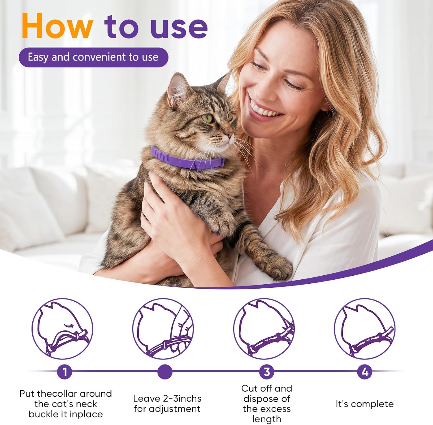 Calming Collars for Cats 4 Pack – Long-Lasting Pheromone Support for Anxiety & Stress – Secure Anti-Slip, Durable & Adjustable 15″ Design – Ideal for Multi-Cat Homes & Introducing New Pets
