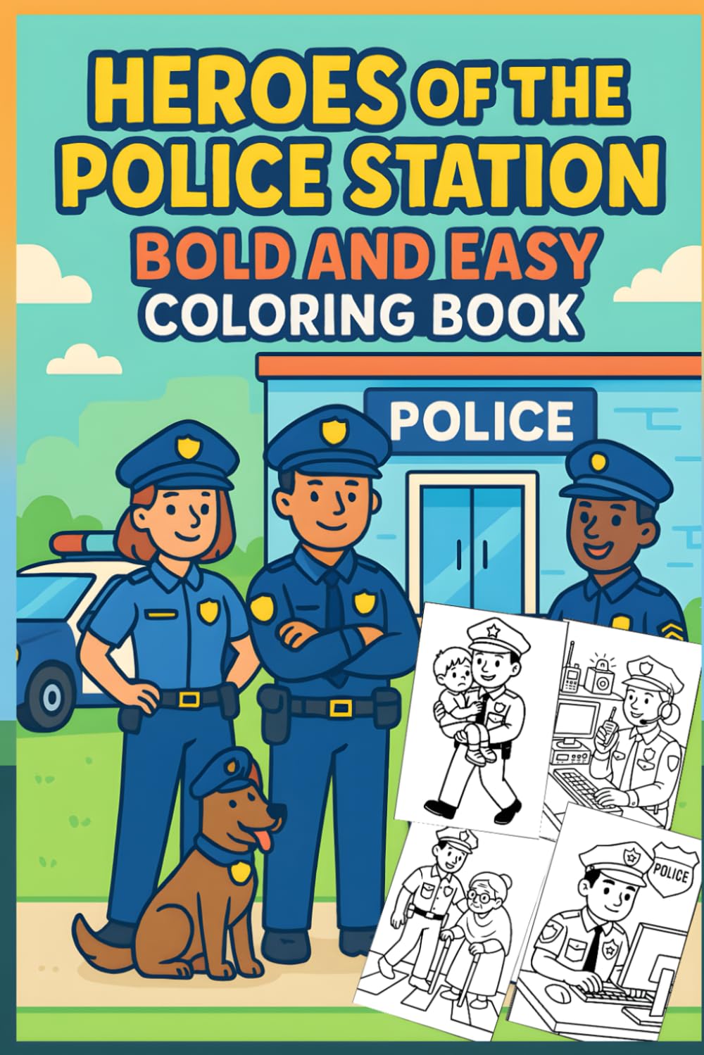 Heroes of the Police Station – Bold and Easy Coloring Book: Fun and Simple Coloring Pages of Police Officers, Police Cars, and Brave K9 Heroes for Kids Ages 4–8