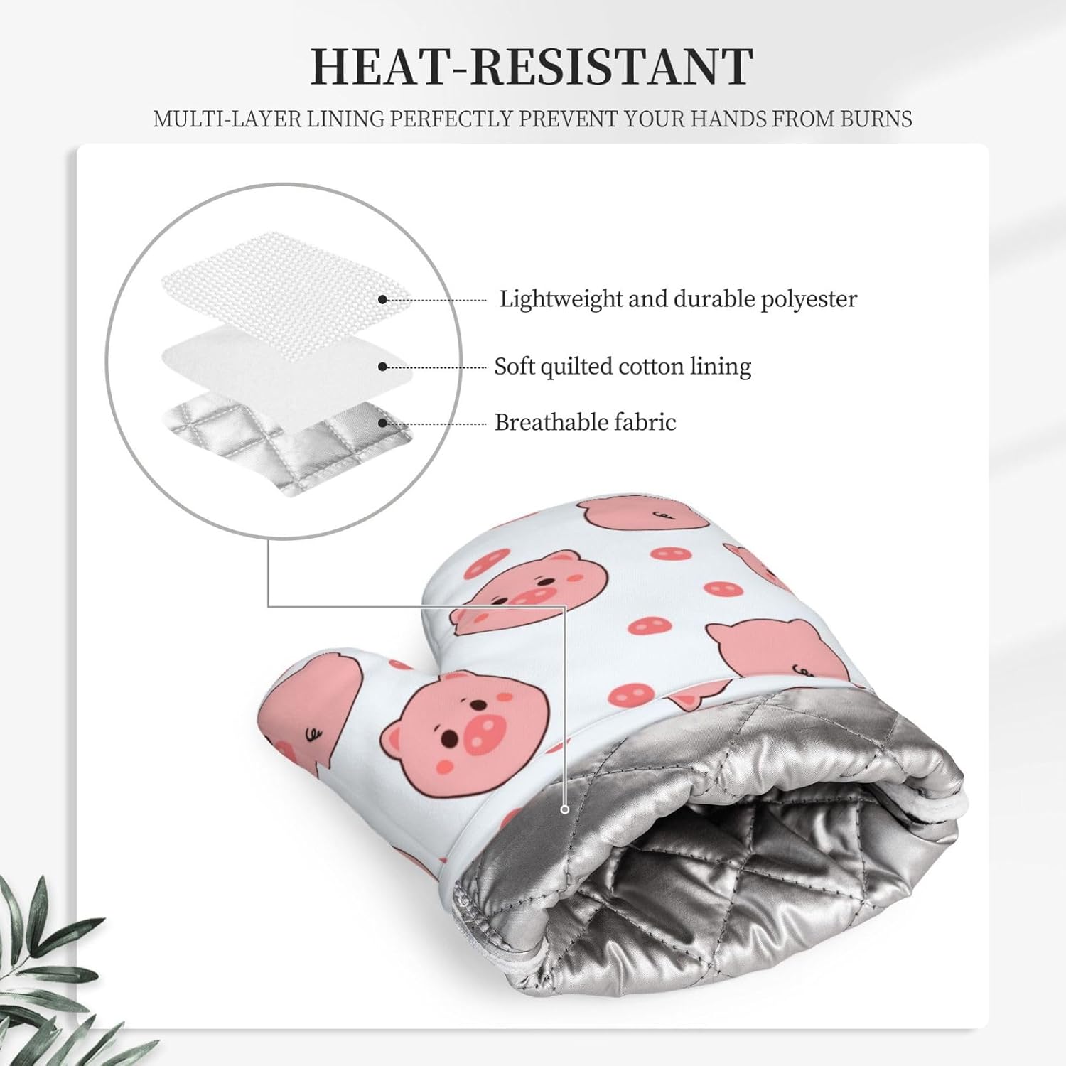 Pink Pig Oven Mitts and Pot Holders Sets, Home Silicone Heat Resistant BBQ Gloves for Kitchen Baking Cooking Grilling Microwave