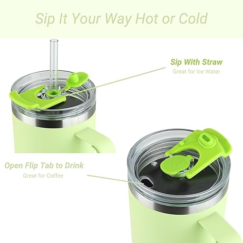 Miniatura 3 de Drinco BigSur - Vaso de 40 onzas y 30 onzas con asa, tapa con pajilla, taza de viaje de acero inoxidable aislada para agua fría y caliente, Kiwi