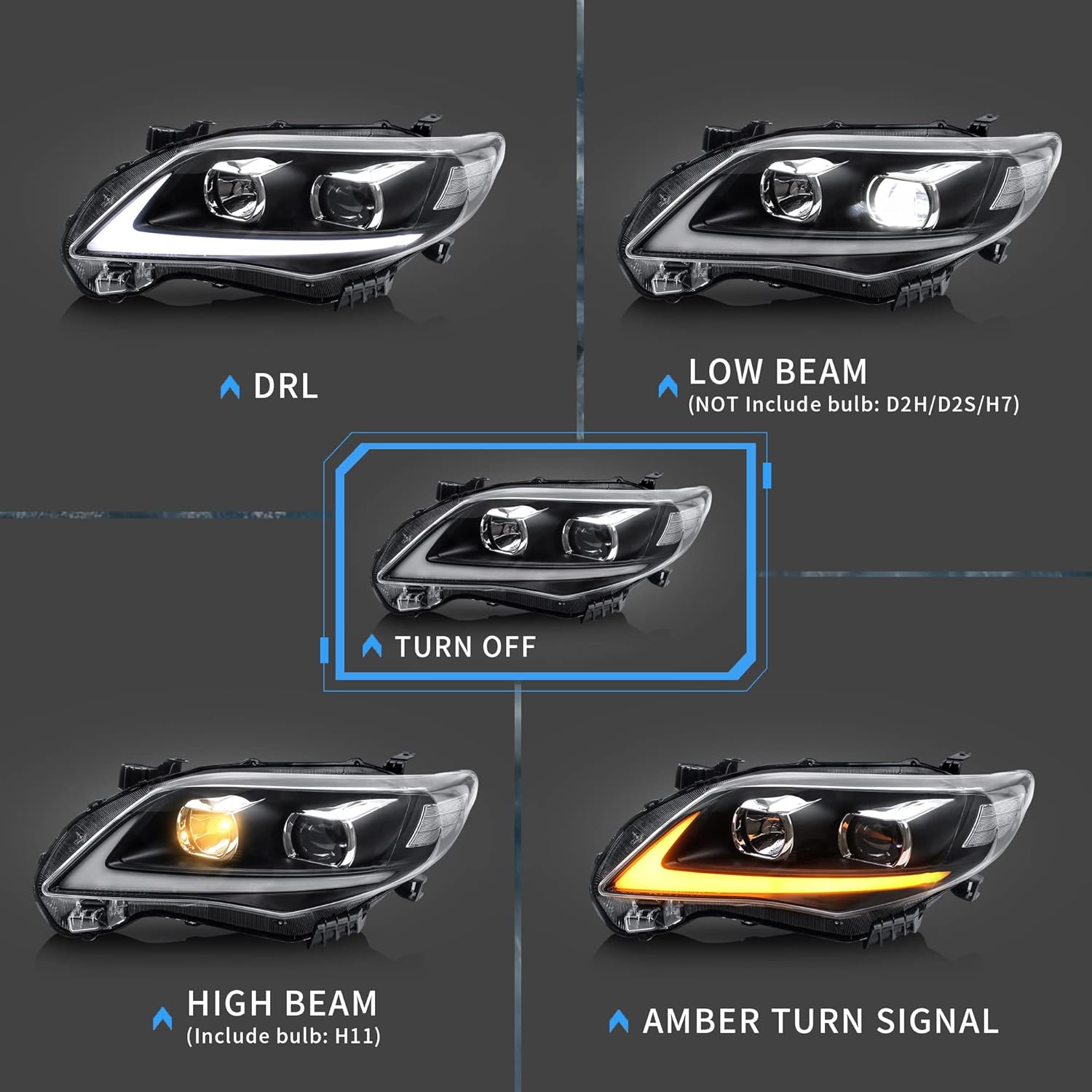 VLAND Led Headlights Compatible with Toyota Corolla 2011-2013 with H11 Bulbs, Not Fit Corolla LE Passenger+Driver Sides
