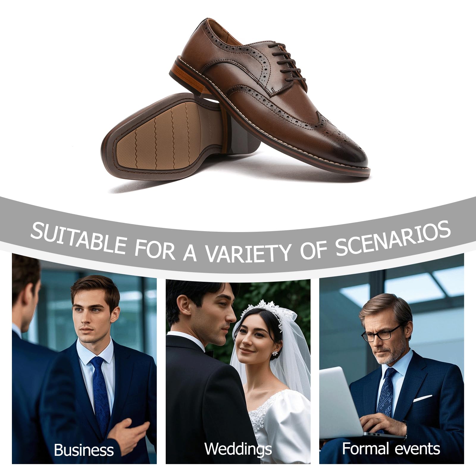 Poerkan Men's Oxford & Derby Formal Dress Shoes: Lace - up Leather Classics in Black And Brown with Patent Brogue Details