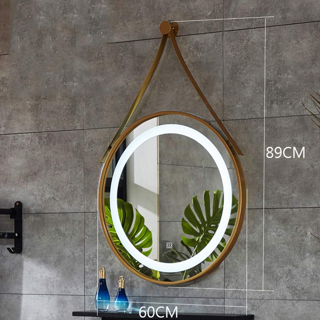 MU Specchio per il trucco per uso domestico Ferro da stiro a Led rotondo rotondo Specchio di cortesia a parete Specchio di bellezza per bagno intelligente Tocco singolo,Luce bianca dorata,60 cm