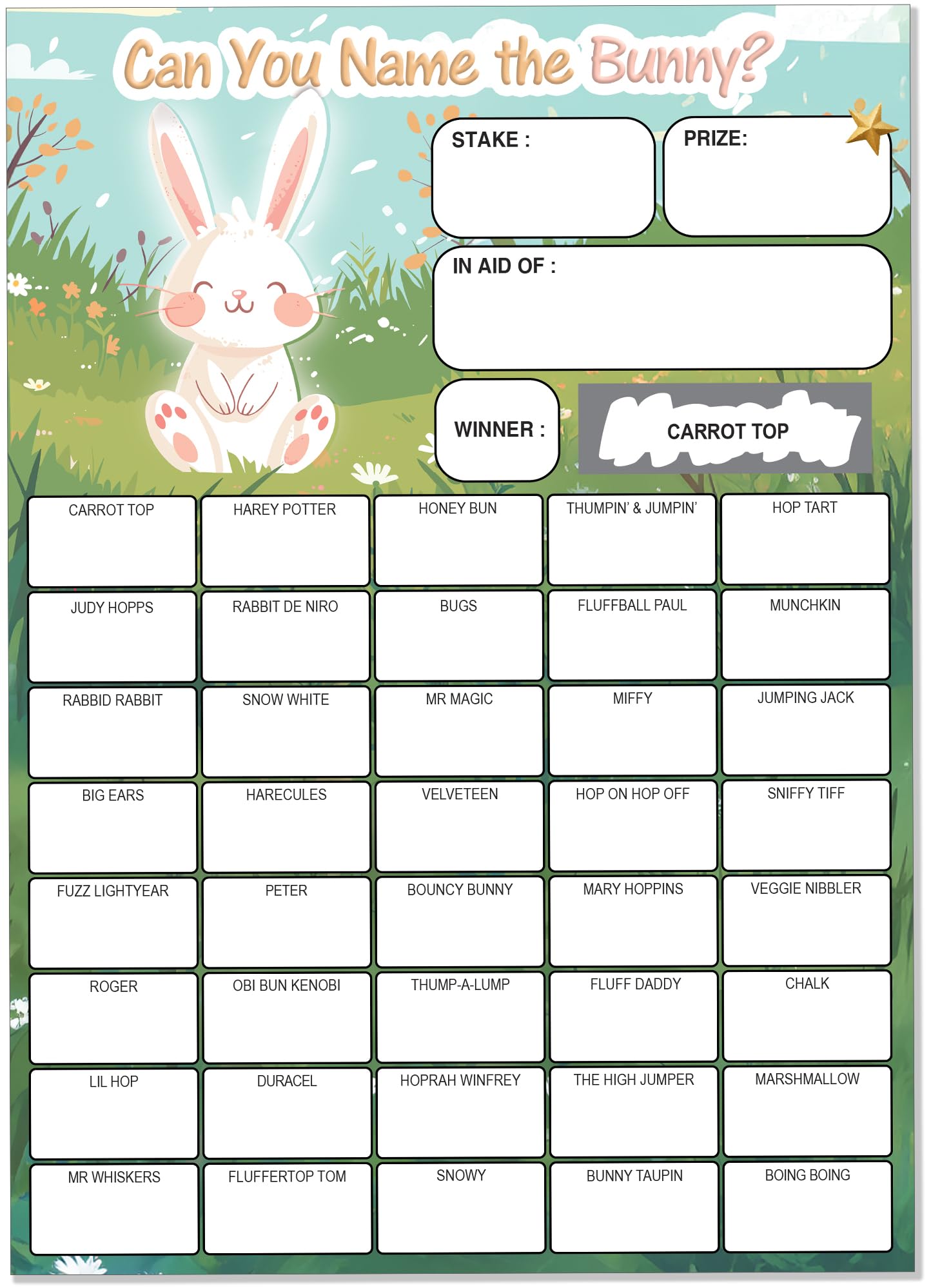 Pack of 10 Bunny Fundraising Scratch Cards - A5 Size - 40 Squares and Scratch Off Winner for Charity Fundraiser