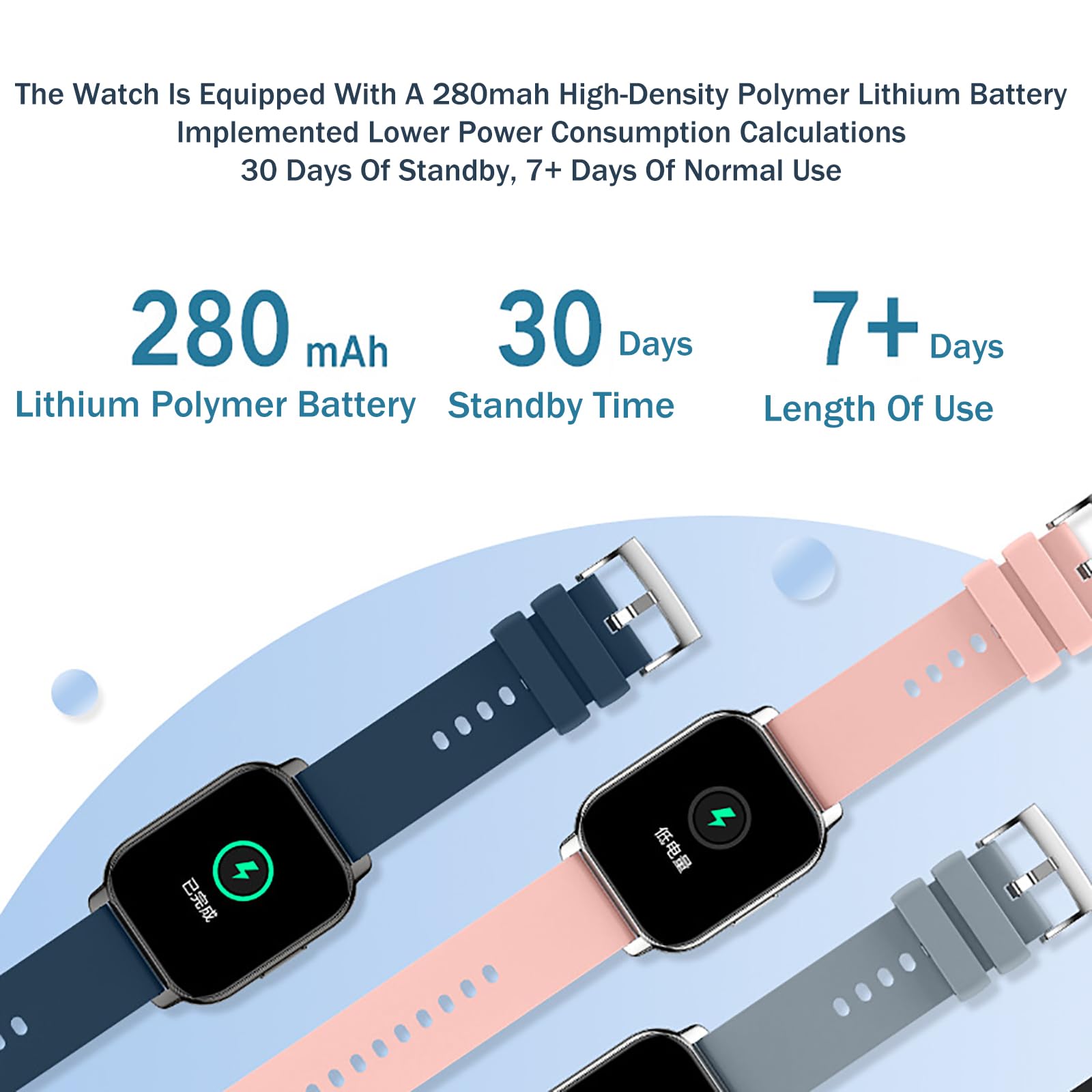 Wodoodporny Inteligentny Zegarek IPX8, Kwadratowy Ekran O 1,85 Cala, Połączenie Bluetooth/głos AI, 7 Dni + Codzienne Użytkowanie, 30 Dni Pracy Na Baterii,Blue