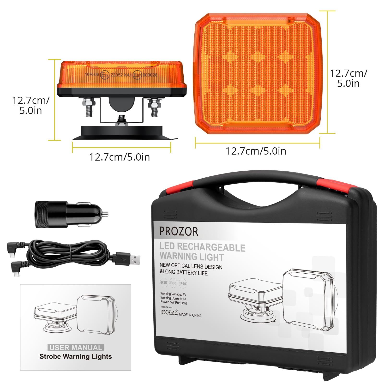 PROZOR Pilotos Traseros Remolque LED Ámbar 2PCS Luces Remolque Traseras Magnéticas Recargables Montaje Luces Traseras Vehículo Luz Emergencia Estroboscópica IP65 18 Modos Flash