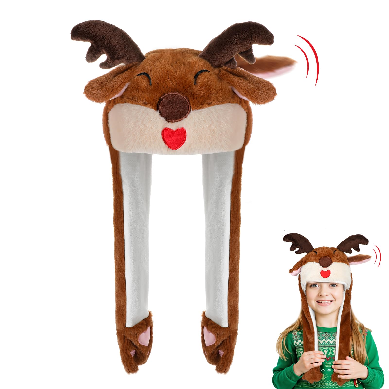 Stitch Christmas Hat with Moving Ears - Novelty Xmas Hats for Adults & Kids - Dress Up Party Gift