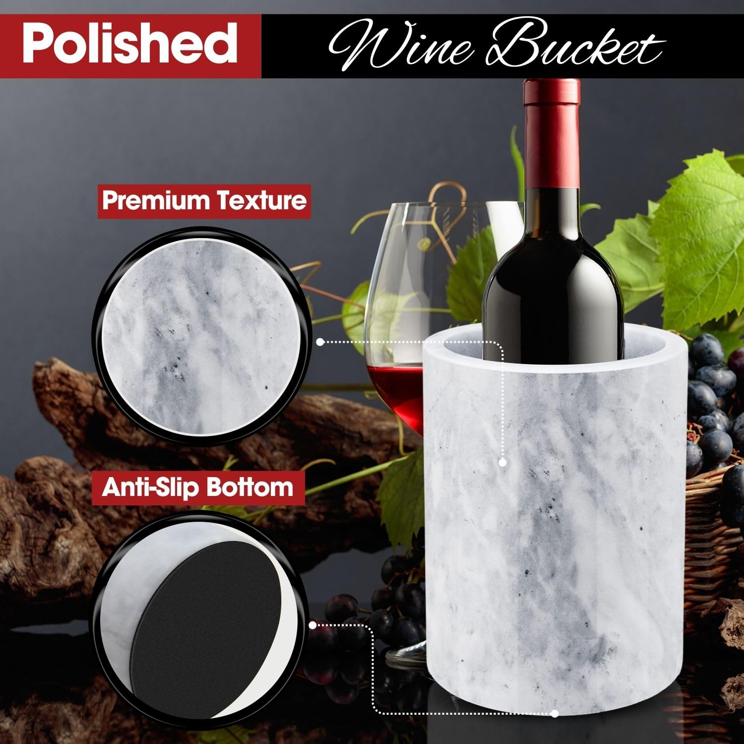 Flexzion Marble Wine Chillers for Bottles - Champagne Cooler & Multi-Purpose Marble Utensil Holder for Kitchen - Adaptable Stone Wine Bottle Chiller Bucket for Party, Bar, Home Decor, White — Amazon image 9