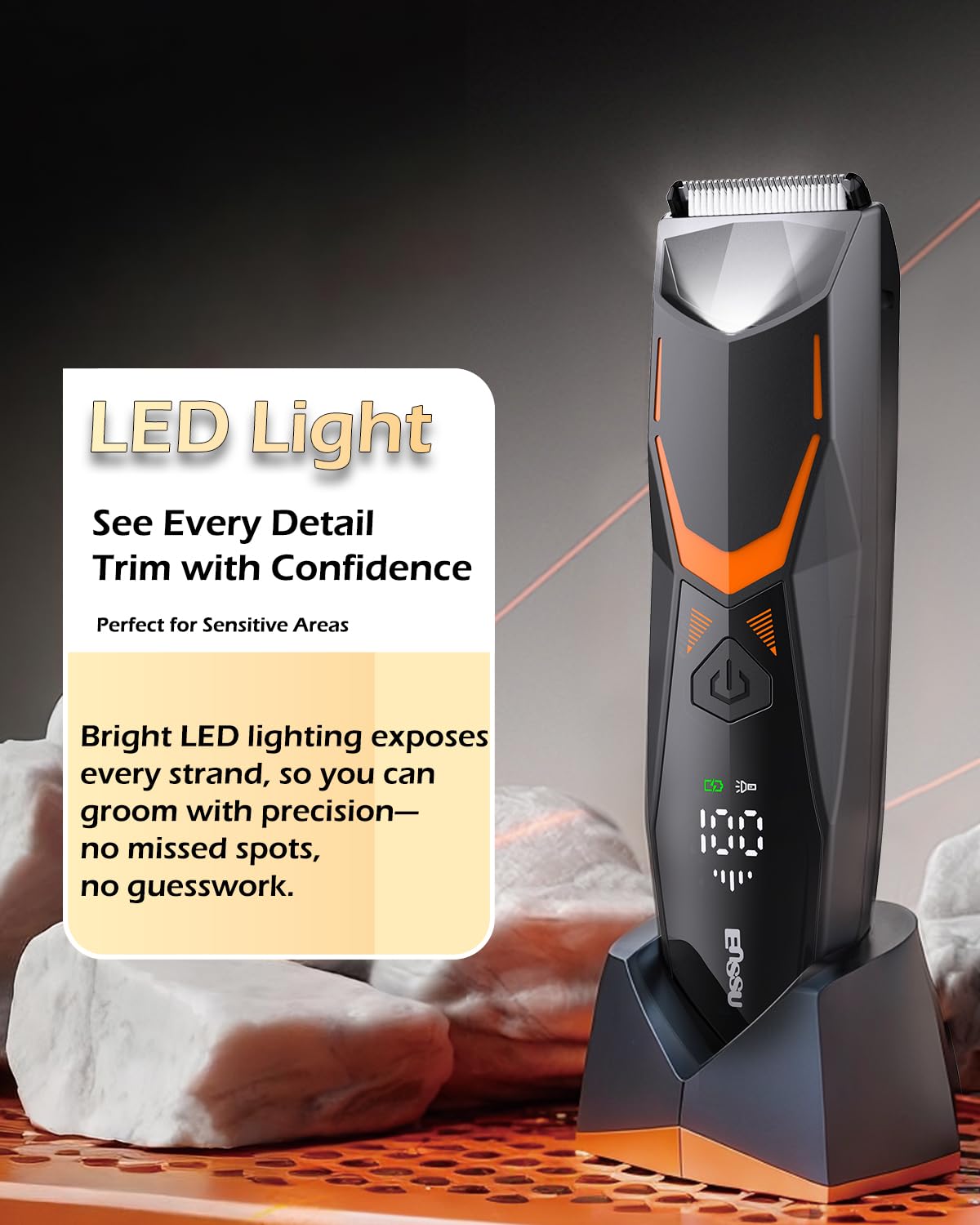 Rasoir intime pour homme rechargeable Type-C avec lumière LED